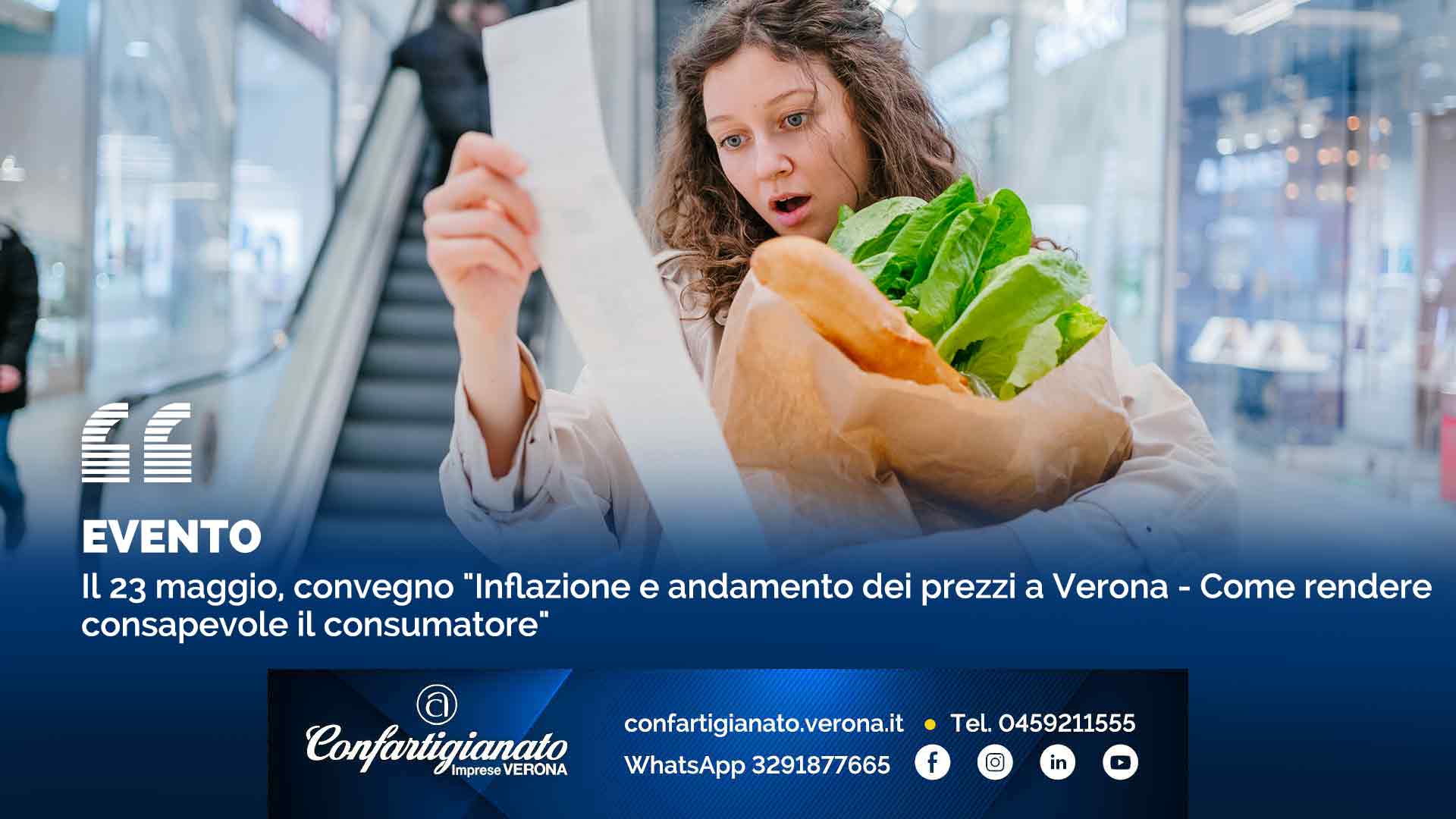 EVENTO – Il 23 maggio, convegno "Inflazione e andamento dei prezzi a Verona - Come rendere consapevole il consumatore"