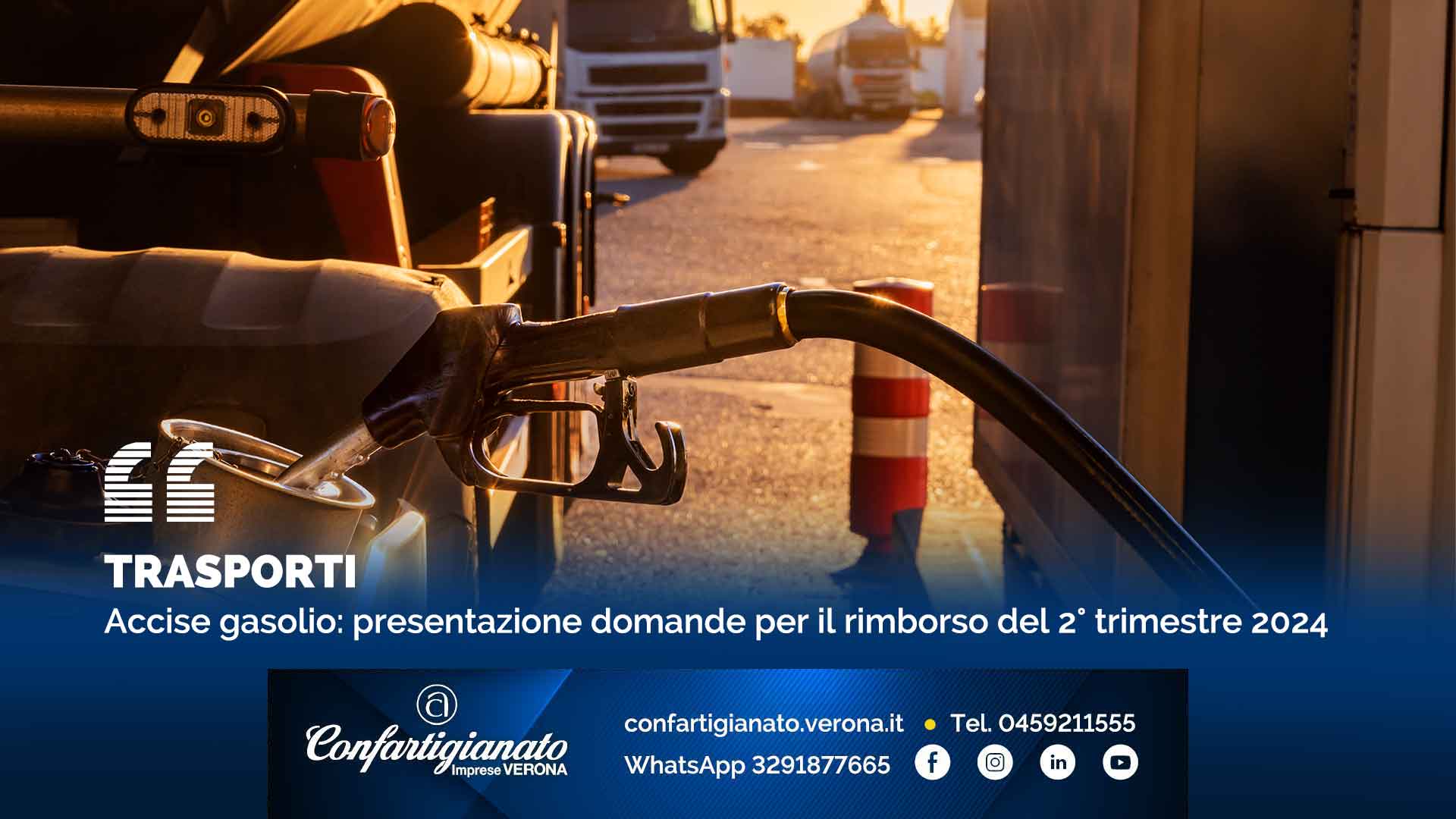 TRASPORTI – Accise gasolio: presentazione domande per il rimborso del 2° trimestre 2024. Pronto il nostro servizio per aiutare le imprese