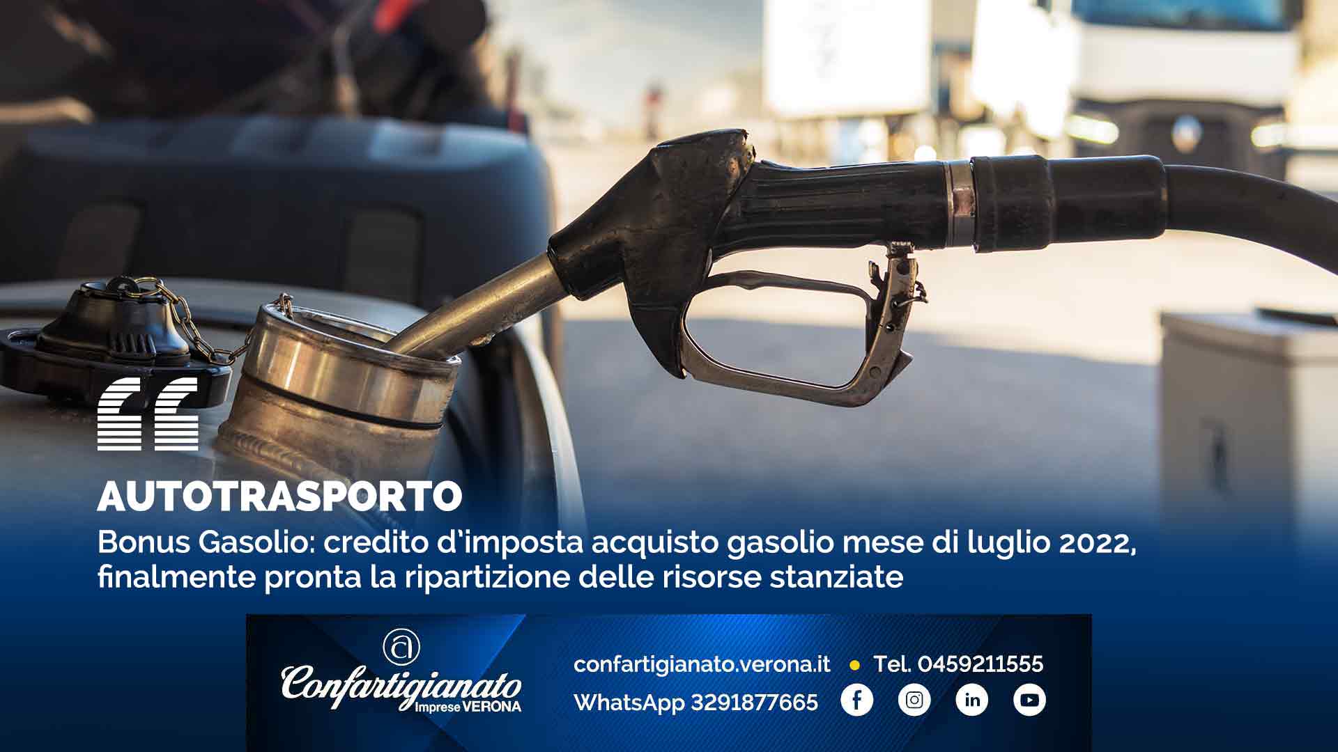 AUTOTRASPORTO – Bonus Gasolio: credito d’imposta acquisto gasolio mese di luglio 2022, finalmente pronta la ripartizione delle risorse stanziate