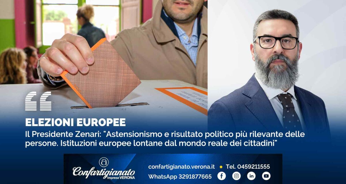 ELEZIONI EUROPEE – Il Presidente Zenari: "Astensionismo e risultato politico più rilevante delle persone. Istituzioni europee lontane dal mondo reale dei cittadini"