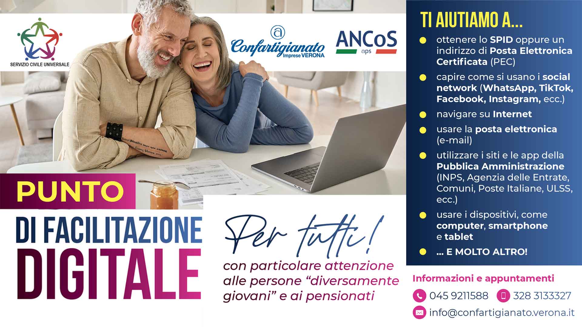 ANCOS – Punto di Facilitazione digitale a disposizione di tutti, in particolare dei "diversamente giovani", per aiutare ad utilizzare tecnologia, servizi digitali e web