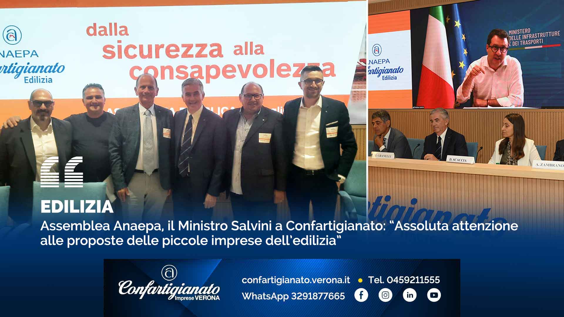 EDILIZIA – Assemblea Anaepa, il Ministro Salvini a Confartigianato: “Assoluta attenzione alle proposte delle piccole imprese dell’edilizia”