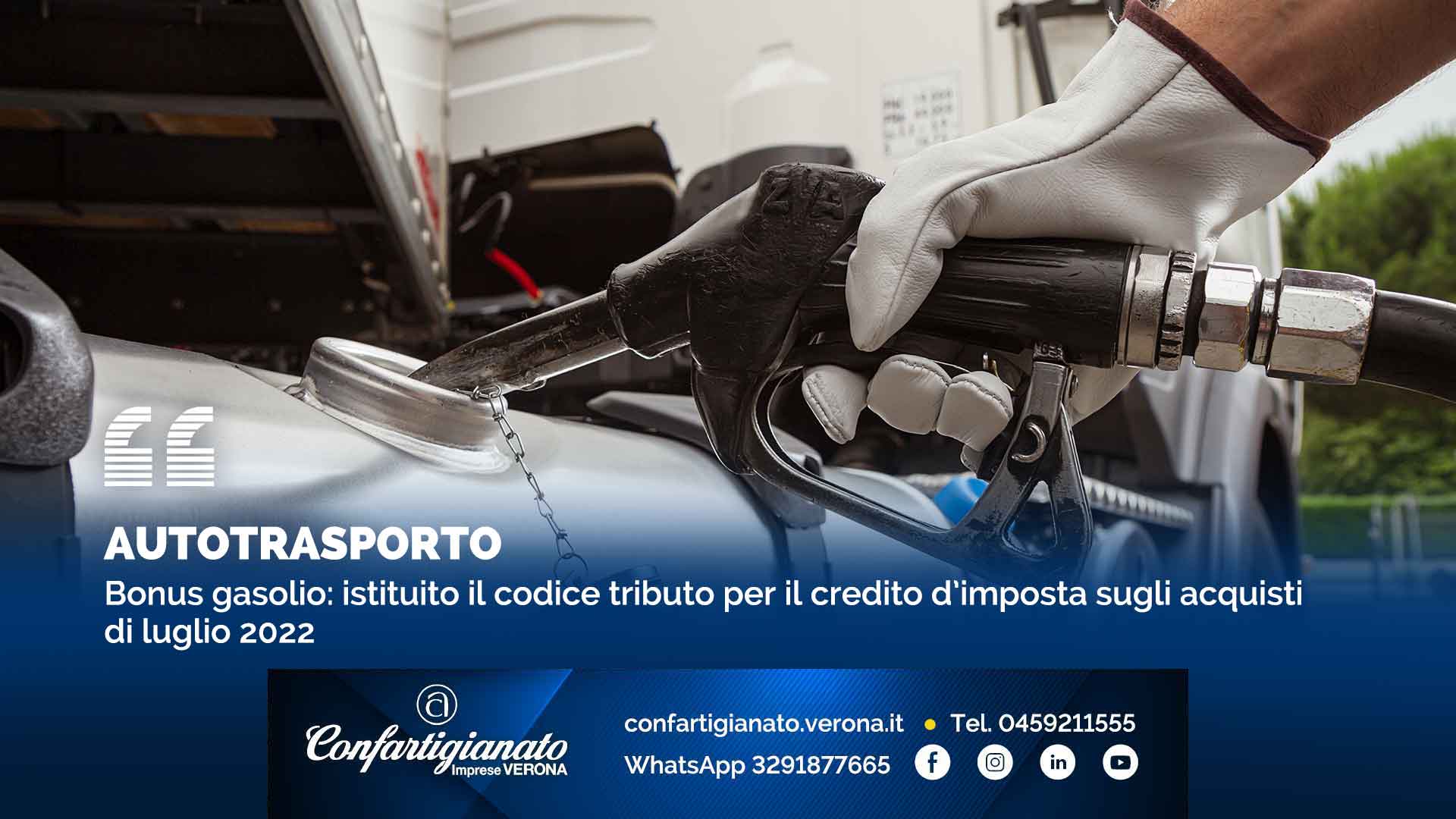 AUTOTRASPORTO – Bonus gasolio: istituito il codice tributo per il credito d’imposta sugli acquisti di luglio 2022