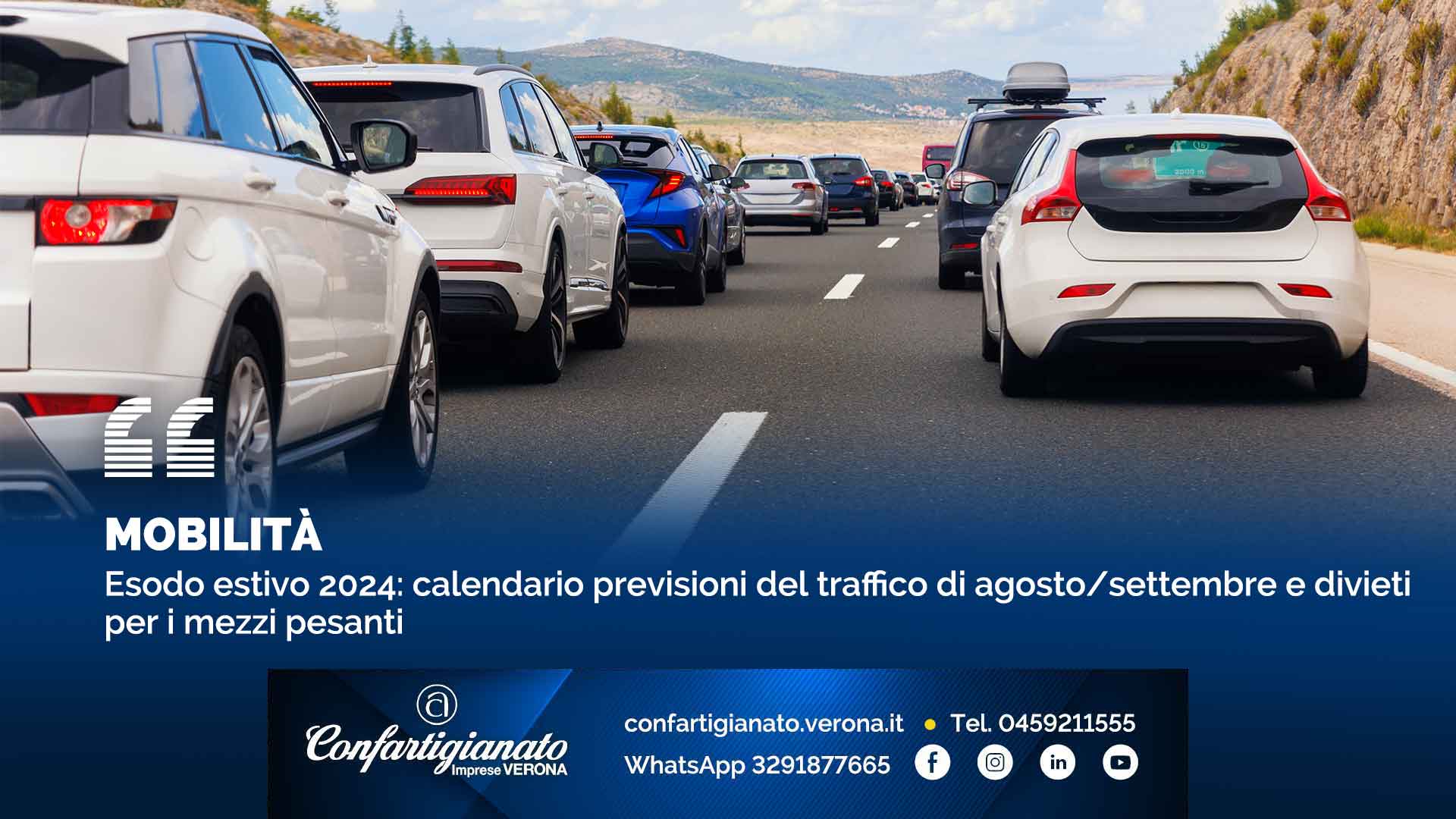 MOBILITA' – Esodo estivo 2024: calendario previsioni del traffico di agosto/settembre e divieti per i mezzi pesanti