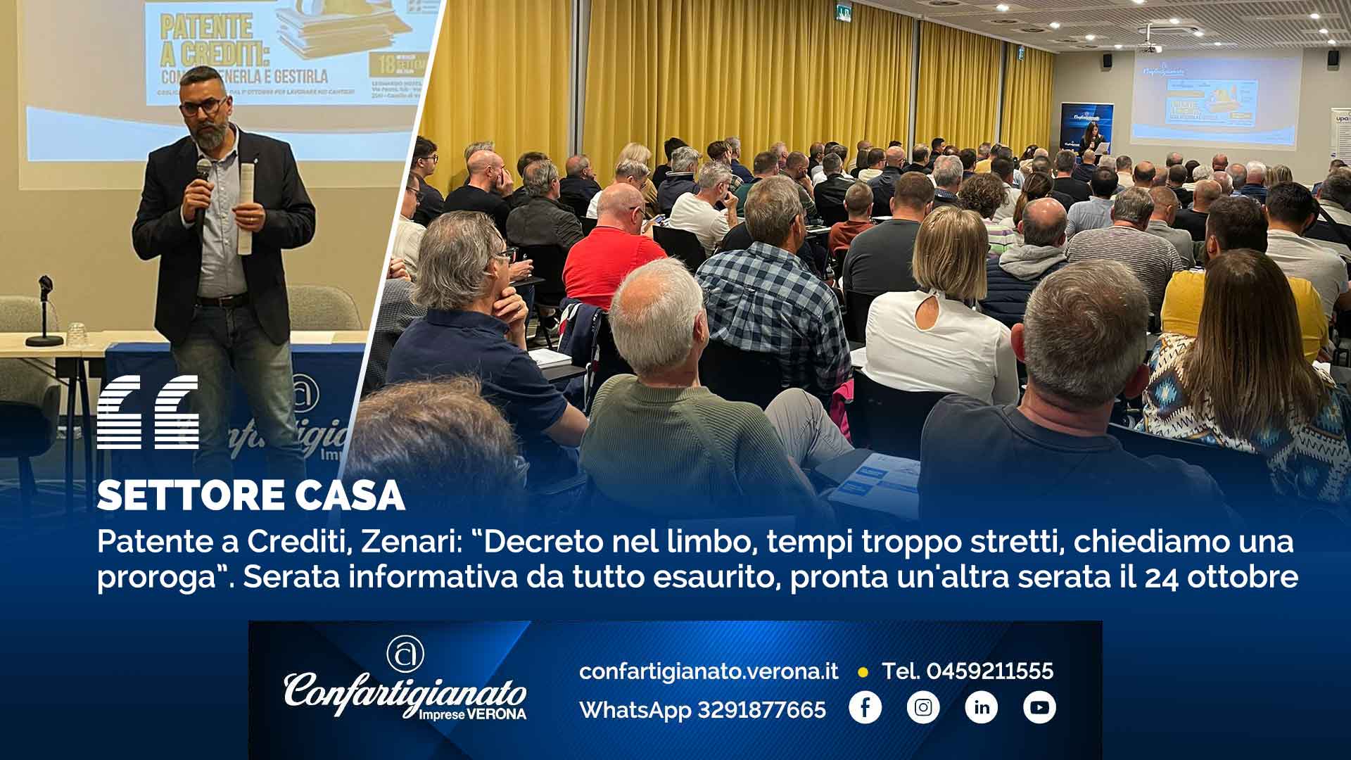 SETTORE CASA – Patente a Crediti, Zenari: “Decreto nel limbo, tempi troppo stretti, chiediamo una proroga”. Serata informativa da tutto esaurito, pronta un'altra serata il 24 ottobre