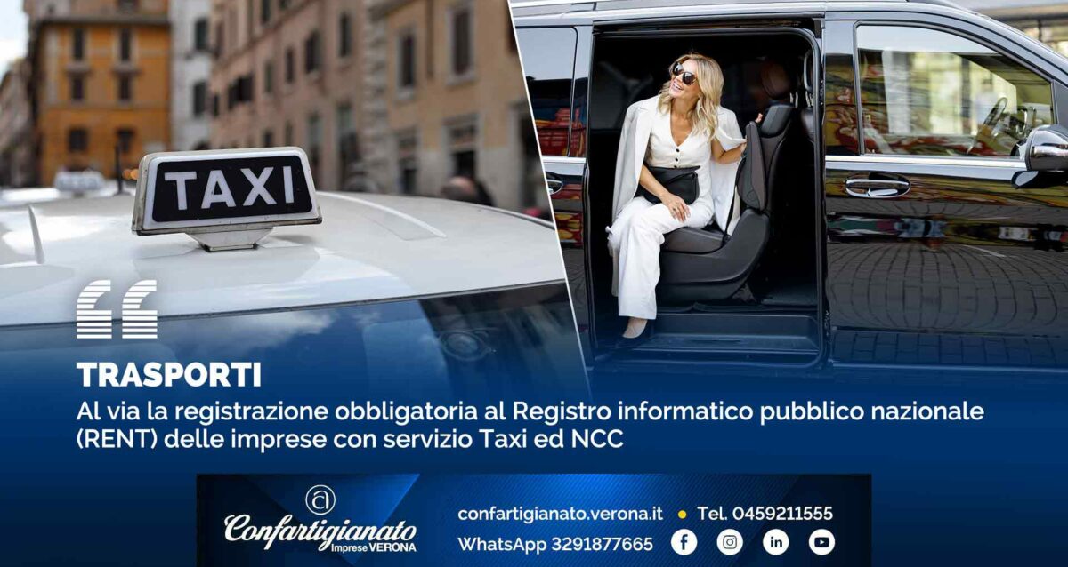 TRASPORTI – Al via la registrazione obbligatoria al Registro informatico pubblico nazionale (RENT) delle imprese con servizio Taxi ed NCC