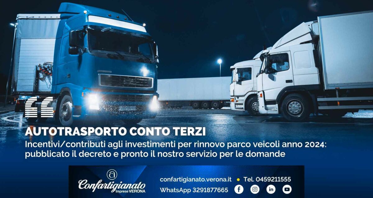 AUTOTRASPORTO CONTO TERZI – Incentivi/contributi agli investimenti per rinnovo parco veicoli anno 2024: pubblicato il Decreto e pronto il nostro servizio per le domande