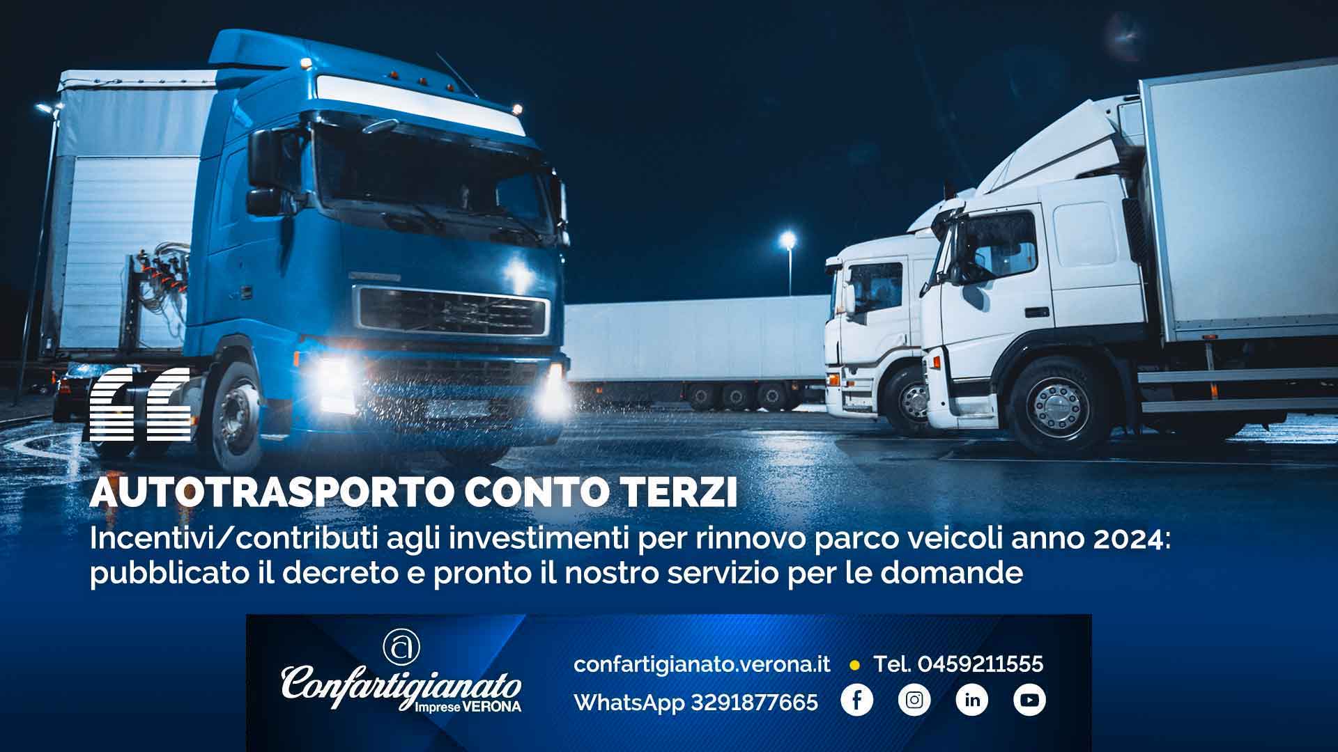 AUTOTRASPORTO CONTO TERZI – Incentivi/contributi agli investimenti per rinnovo parco veicoli anno 2024: pubblicato il Decreto e pronto il nostro servizio per le domande