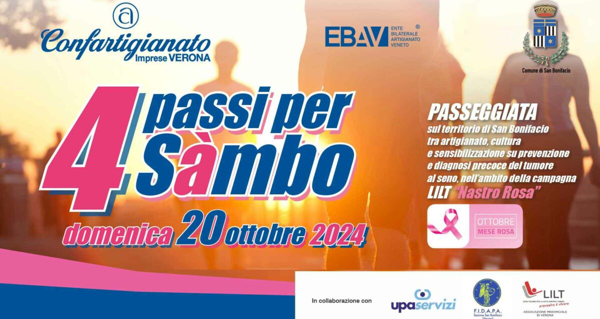 VERONA EST – 4 Passi per Sàmbo: domenica 20 ottobre, passeggiata tra artigianato, cultura e sensibilizzazione su prevenzione del tumore al seno. Iscriviti per partecipare