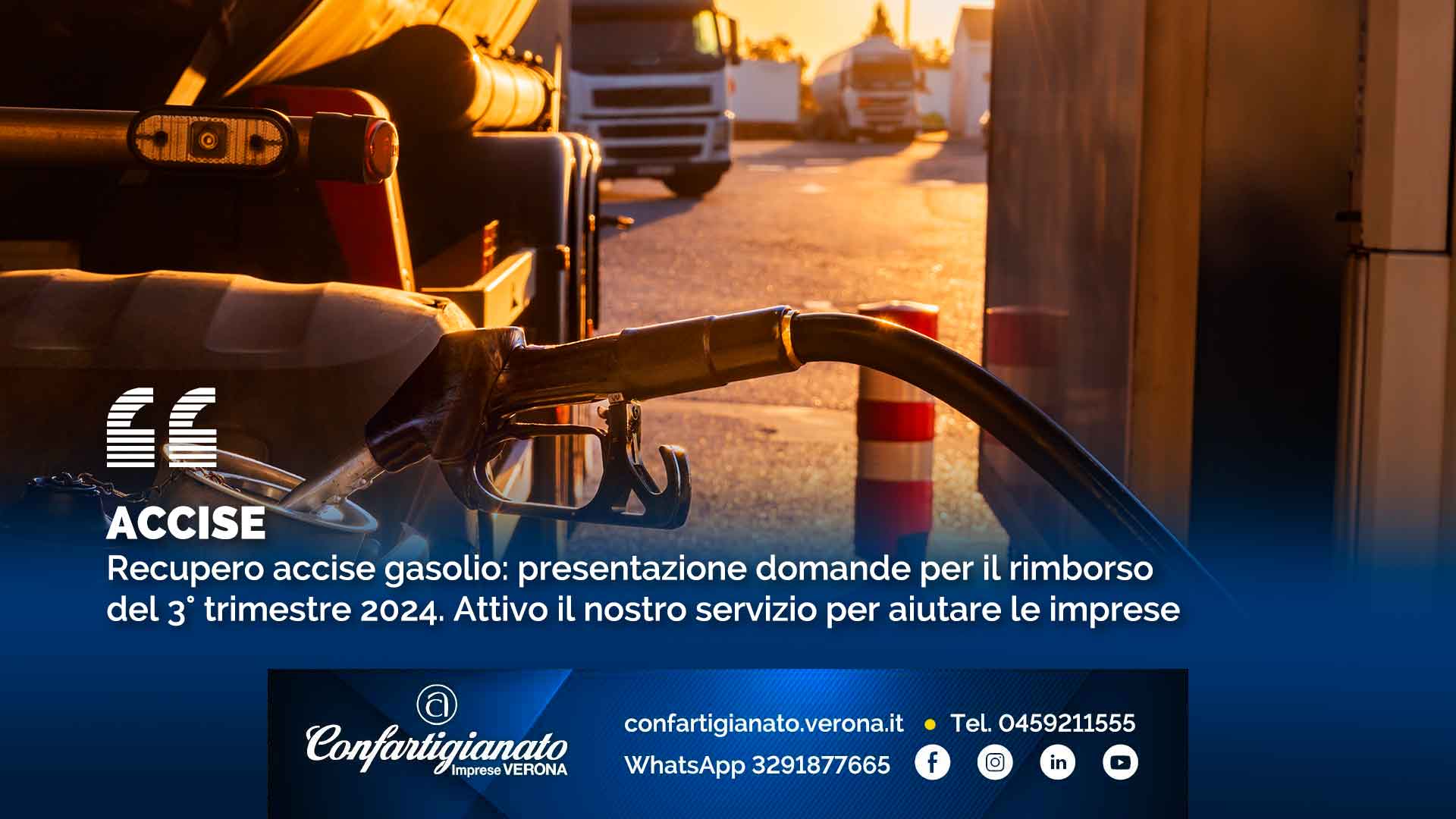 ACCISE – Recupero accise gasolio: presentazione domande per il rimborso del 3° trimestre 2024. Attivo il nostro servizio per aiutare le imprese