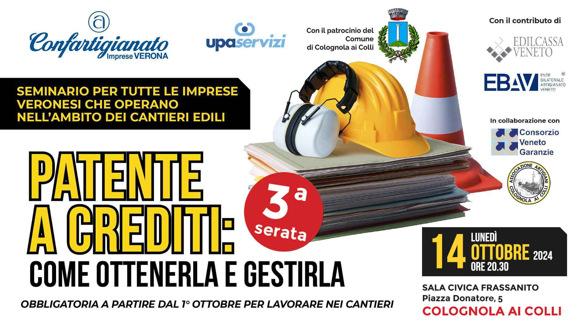 COMPARTO CASA – Patente a Crediti: come ottenerla e gestirla: lunedì 14 ottobre, a Colognola ai Colli, seminario informativo. Registrati per partecipare