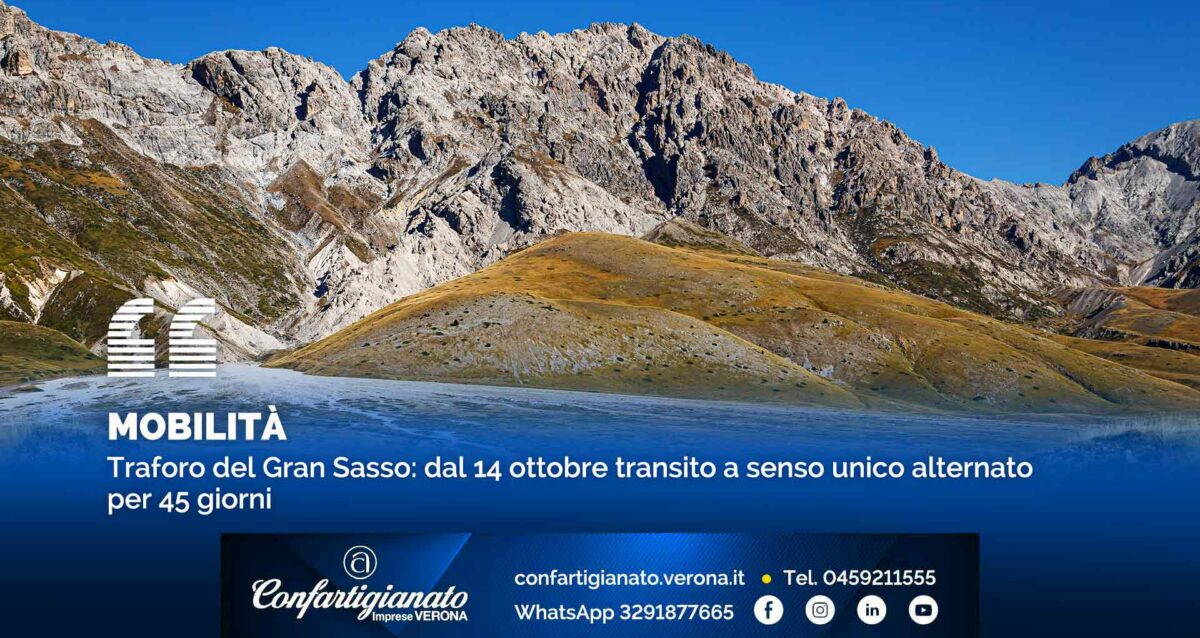 MOBILITA' – Traforo del Gran Sasso: dal 14 ottobre transito a senso unico alternato per 45 giorni