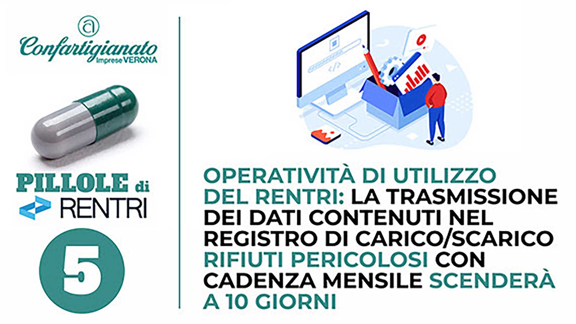 AMBIENTE • PILLOLE DI RENTRI N. 5 – Operatività di utilizzo del RENTRI: la trasmissione dei dati contenuti nel registro di carico/scarico rifiuti pericolosi con cadenza mensile scenderà a 10 giorni