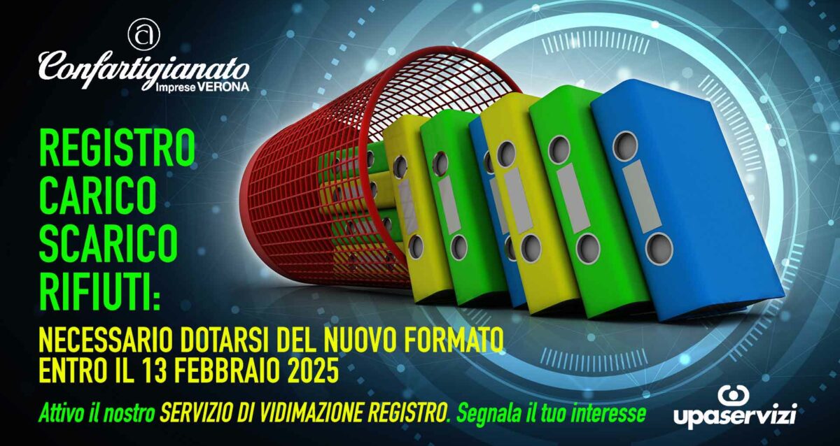 AMBIENTE – Registro Carico/Scarico Rifiuti: necessario dotarsi del NUOVO FORMATO entro il 13 febbraio 2025. Attivo il nostro Servizio di Vidimazione Registro