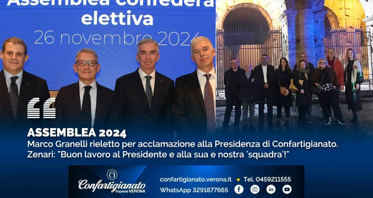 ASSEMBLEA 2024 – Marco Granelli rieletto per acclamazione alla Presidenza di Confartigianato. Zenari: "Buon lavoro al Presidente e alla sua e nostra 'squadra'!"