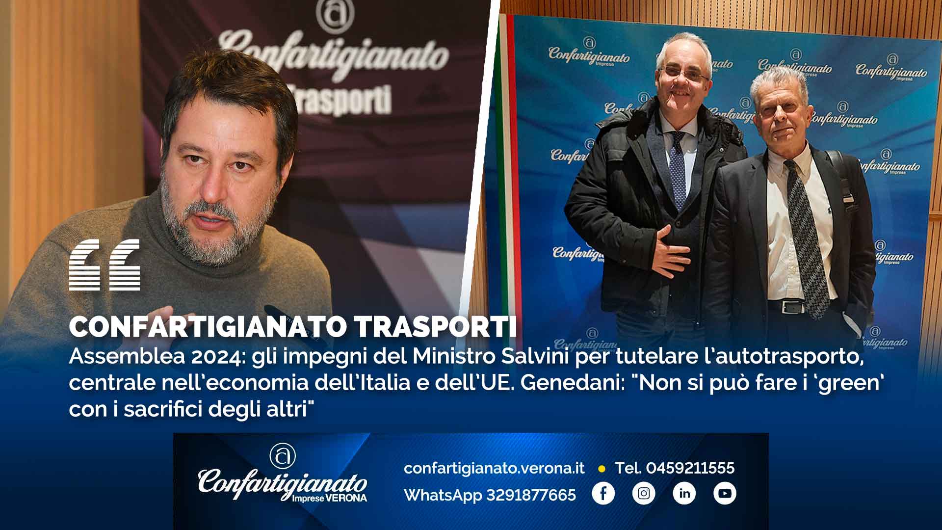 CONFARTIGIANATO TRASPORTI – Assemblea 2024: gli impegni del Ministro Salvini per tutelare l’autotrasporto, centrale nell’economia dell’Italia e dell’UE. Genedani: "Non si può fare i ‘green’ con i sacrifici degli altri"