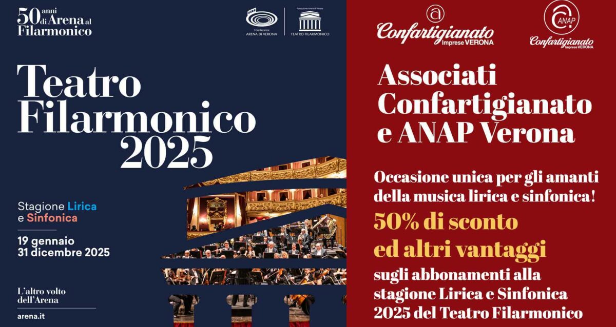 CONVENZIONE – Occasione unica per amanti lirica e musica sinfonica: 50% di sconto e altri vantaggi su abbonamenti Stagione Lirica e Sinfonica 2025 del Teatro Filarmonico