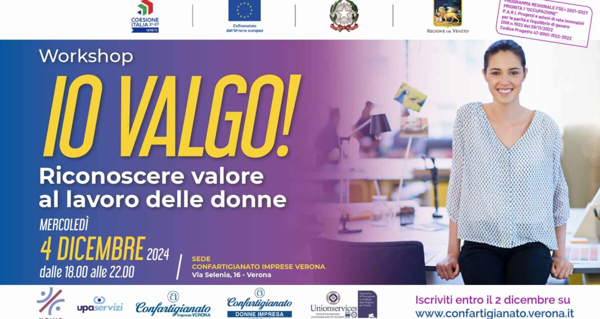 DONNE IMPRESA – IO VALGO! Riconoscere valore al lavoro delle donne. Partecipa al workshop del 4 dicembre. Registrati subito