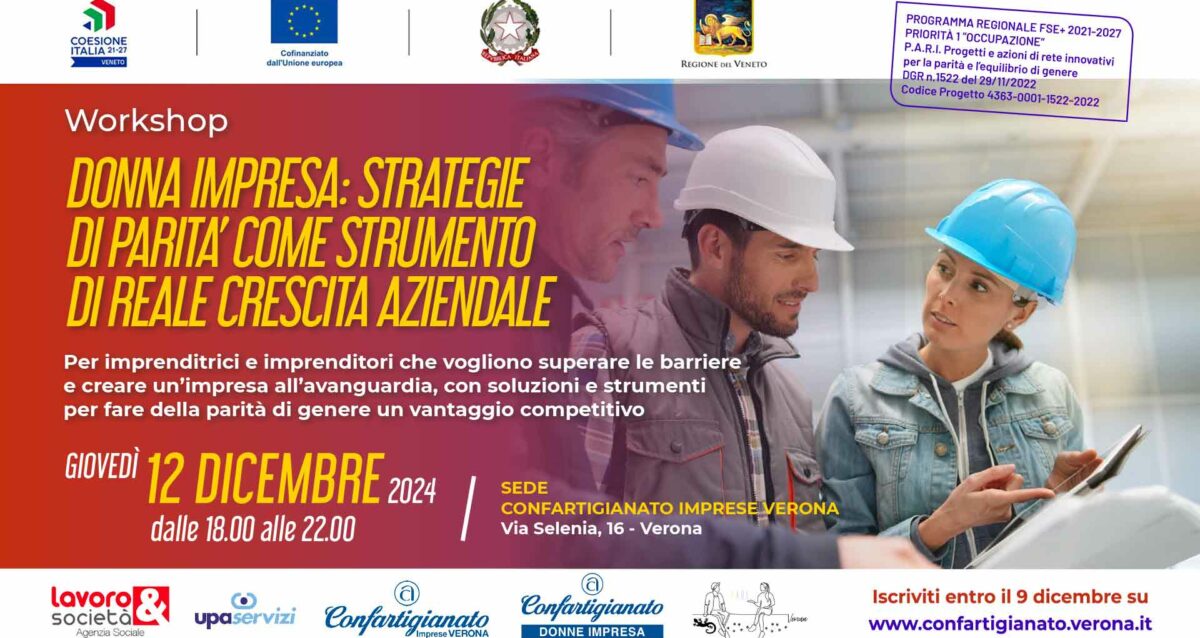 DONNE IMPRESA – Strategie di parità come strumento di reale crescita aziendale. Partecipa al workshop del 12 dicembre. Registrati subito