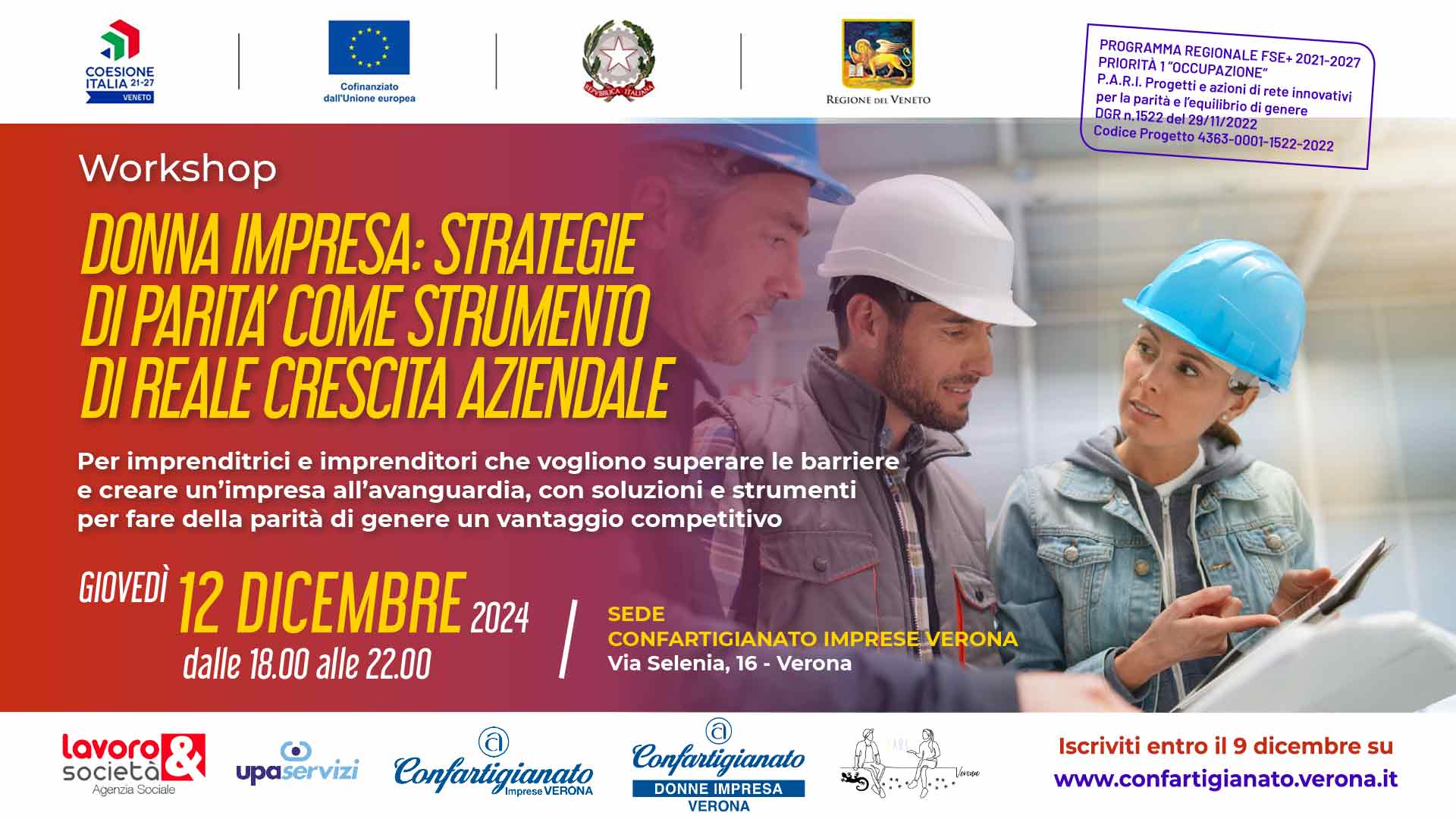 DONNE IMPRESA – Strategie di parità come strumento di reale crescita aziendale. Partecipa al workshop del 12 dicembre. Registrati subito