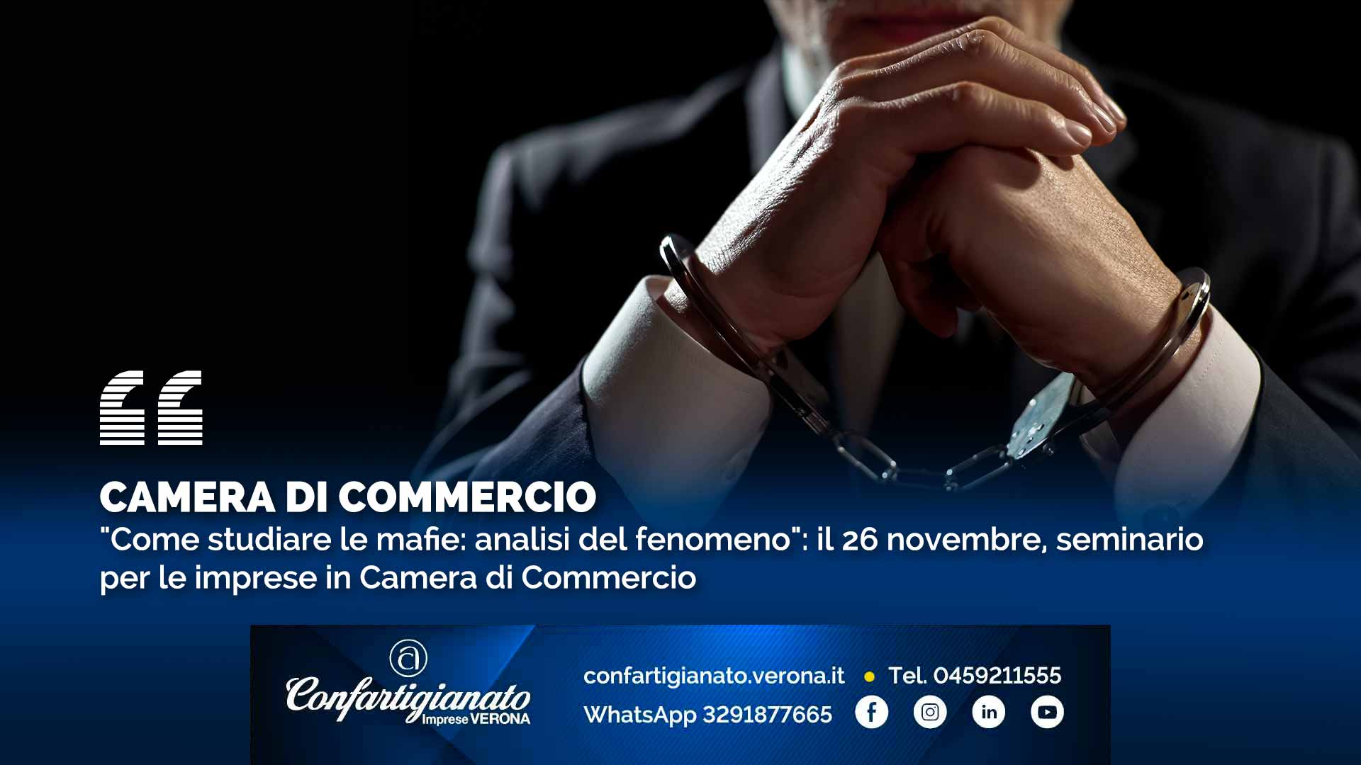 CAMERA DI COMMERCIO – "Come studiare le mafie: analisi del fenomeno": il 26 novembre, seminario per le imprese in Camera di Commercio