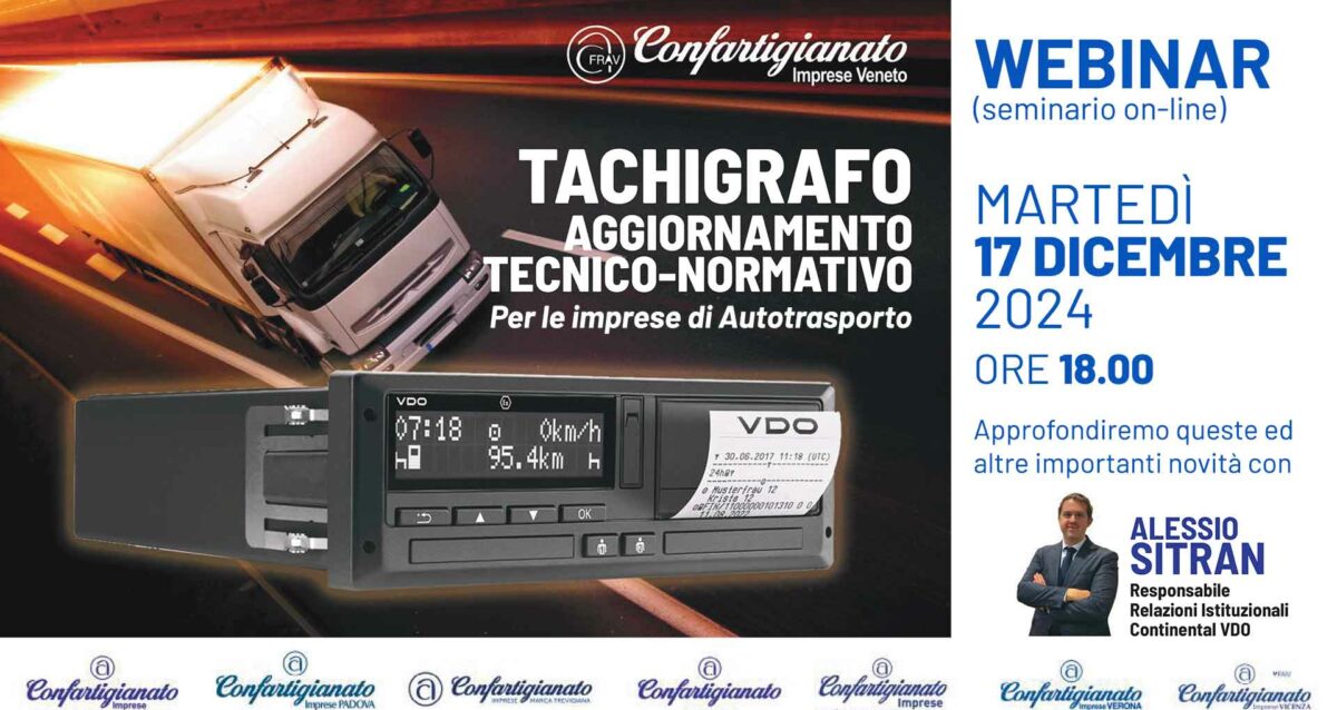 AUTOTRASPORTO – Tachigrafo: mercoledì 17 dicembre, un webinar di aggiornamento tecnico-normativo in vista delle novità di fine anno