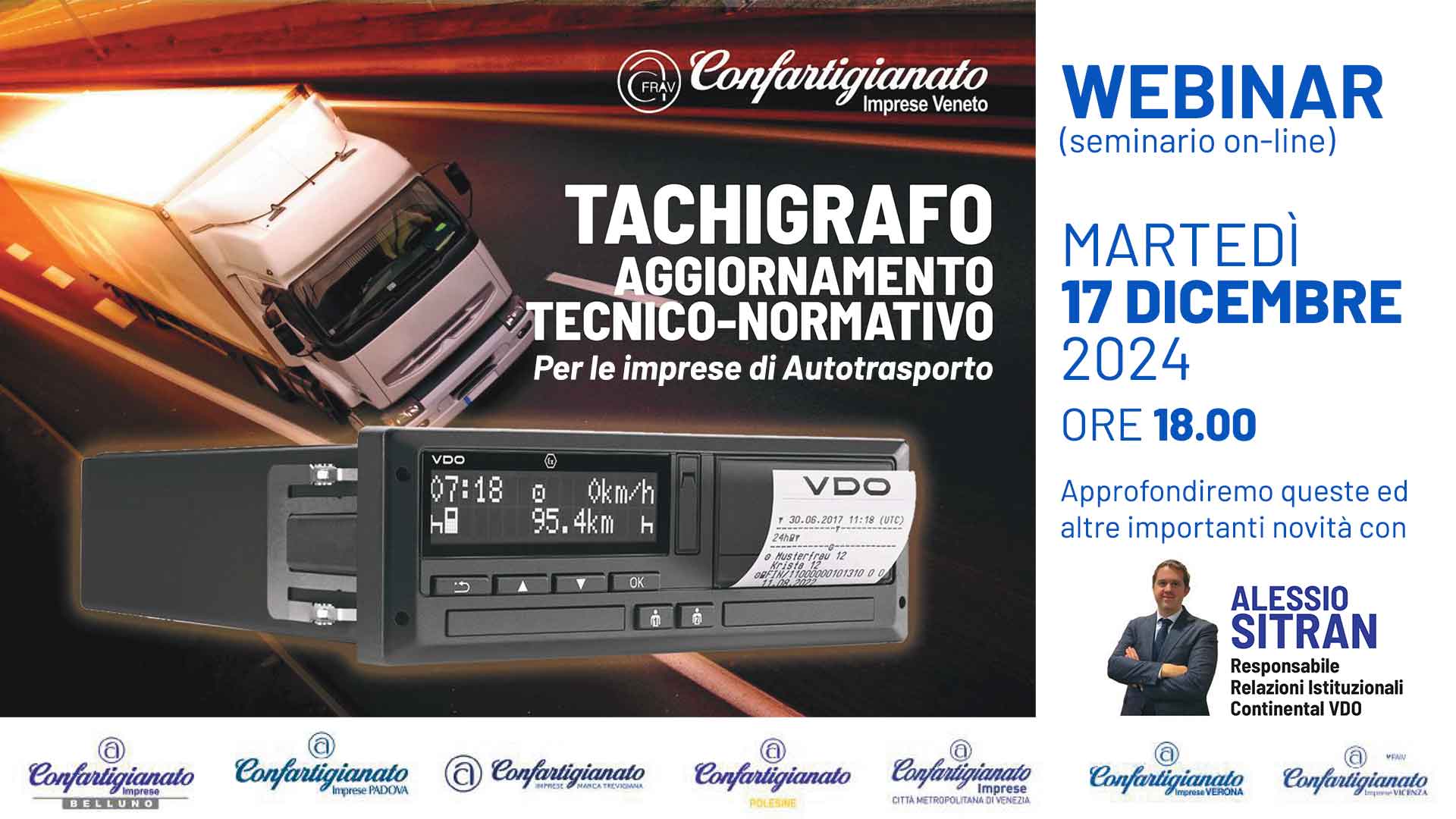 AUTOTRASPORTO – Tachigrafo: mercoledì 17 dicembre, un webinar di aggiornamento tecnico-normativo in vista delle novità di fine anno