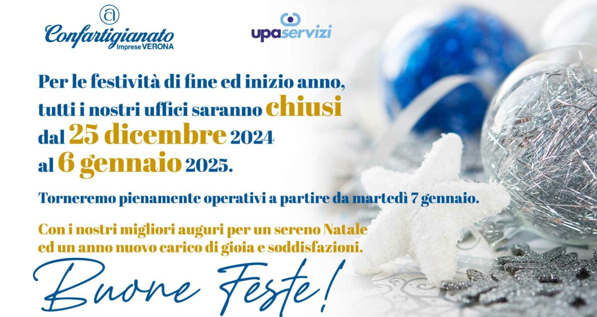 NATALE 2024 - Gli auguri di Confartigianato Imprese Verona. Uffici chiusi dal 25 dicembre 2024 al 6 gennaio 2025