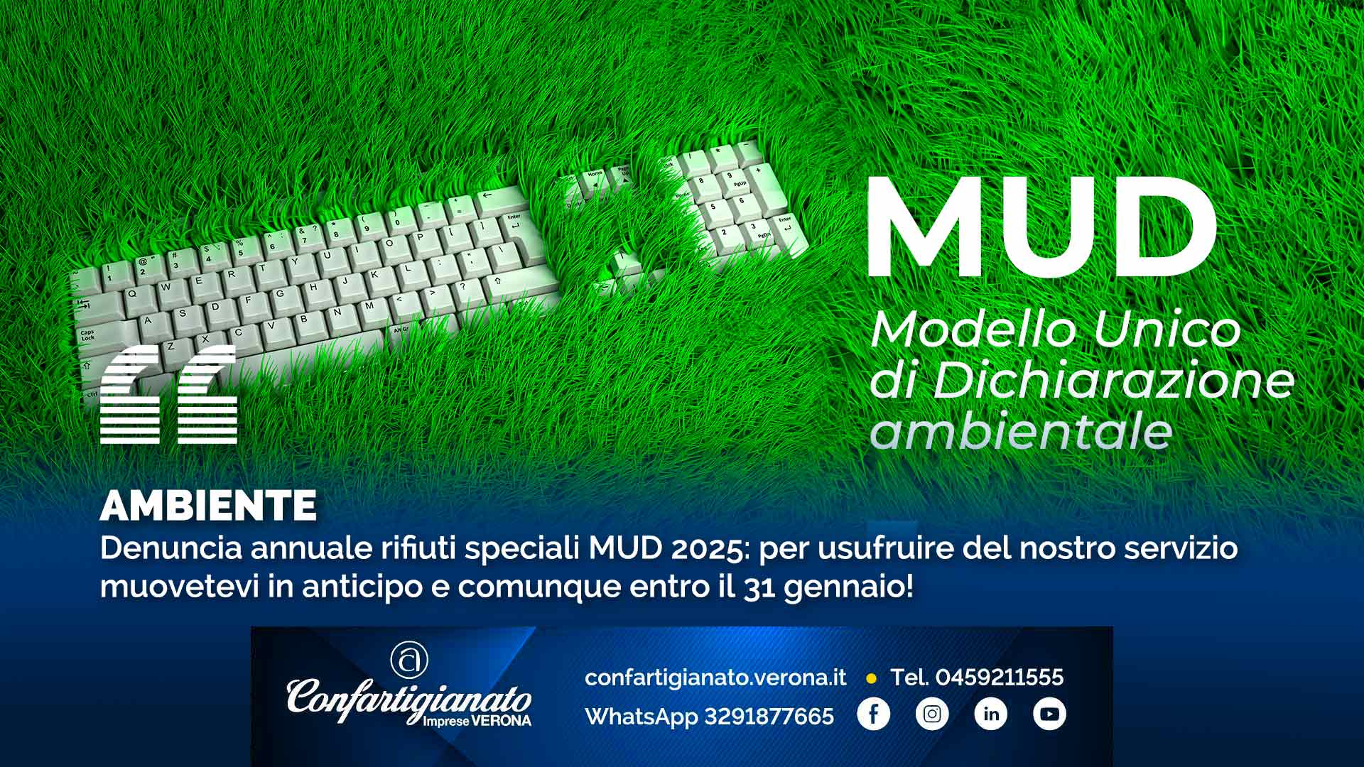 AMBIENTE – Denuncia annuale rifiuti speciali MUD 2025: per usufruire del nostro servizio muovetevi in anticipo e comunque entro il 31 gennaio!