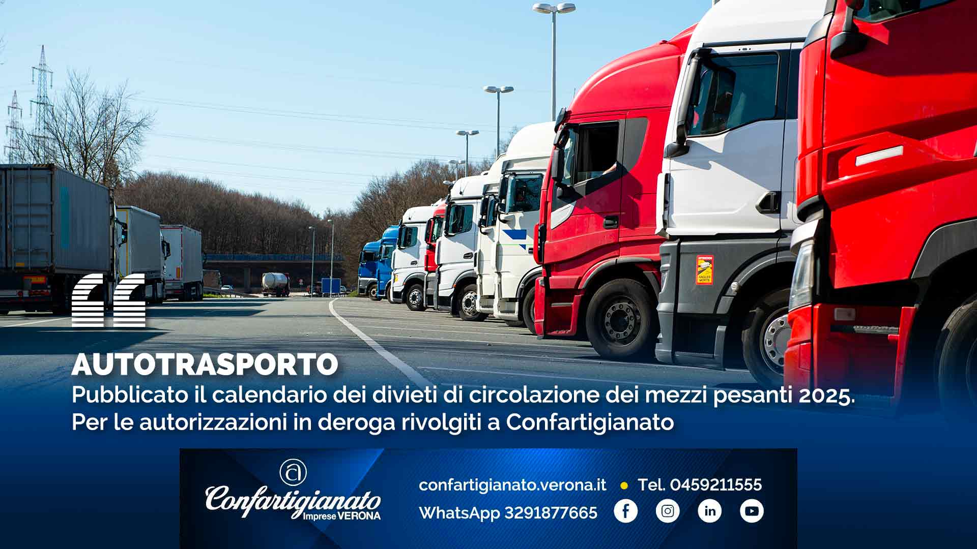 AUTOTRASPORTO – Pubblicato il calendario dei divieti di circolazione dei mezzi pesanti 2025. Per le autorizzazioni in deroga rivolgiti a Confartigianato