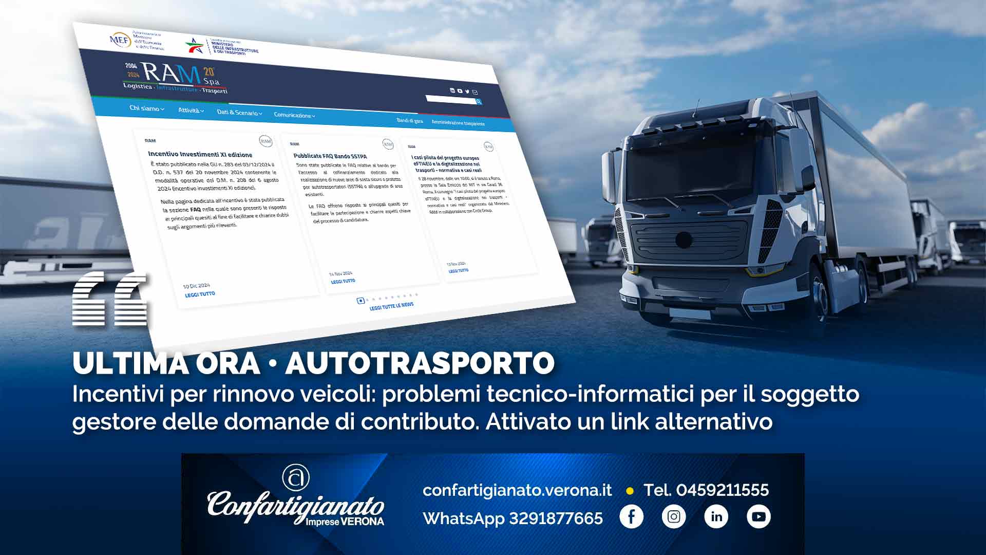 ULTIMA ORA • AUTOTRASPORTO – Incentivi per rinnovo veicoli: problemi tecnico-informatici per il soggetto gestore delle domande di contributo. Attivato un link alternativo