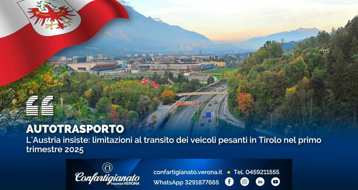 AUTOTRASPORTO – L'Austria insiste: limitazioni al transito dei veicoli pesanti in Tirolo nel primo trimestre 2025