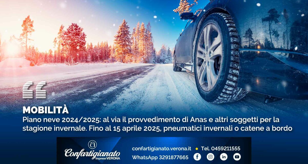 MOBILITà – Piano neve 2024/2025: al via il provvedimento di Anas e altri soggetti per la stagione invernale. Fino al 15 aprile 2025, pneumatici invernali o catene a bordo