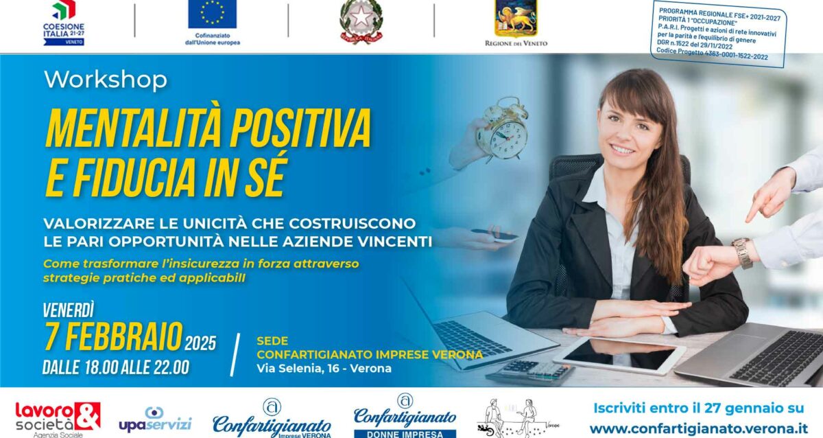 DONNE IMPRESA – Mentalità positiva e fiducia in sé. Partecipa al workshop del 7 febbraio. Registrati subito