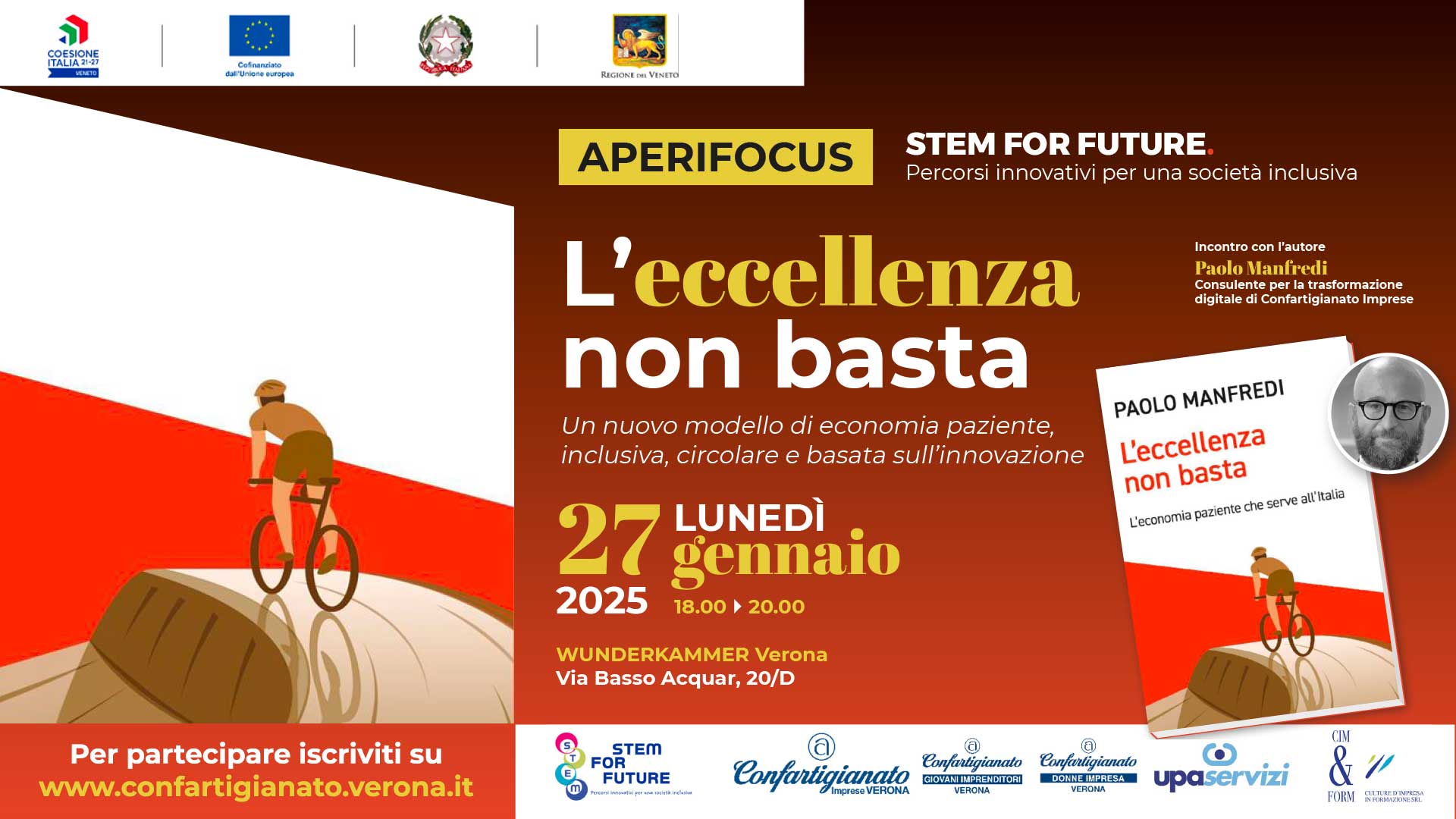 EVENTO – Aperifocus "L'eccellenza non basta": lunedì 27/12, incontro con l'autore, Paolo Manfredi, per parlare di un nuovo modello di economia paziente, inclusiva, circolare e basata sull’innovazione