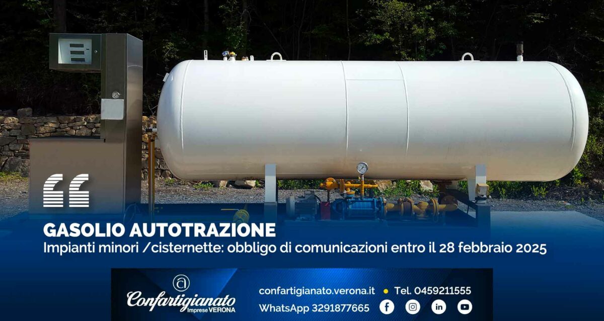 GASOLIO AUTOTRAZIONE – Impianti minori /cisternette: obbligo di comunicazioni entro il 28 febbraio 2025