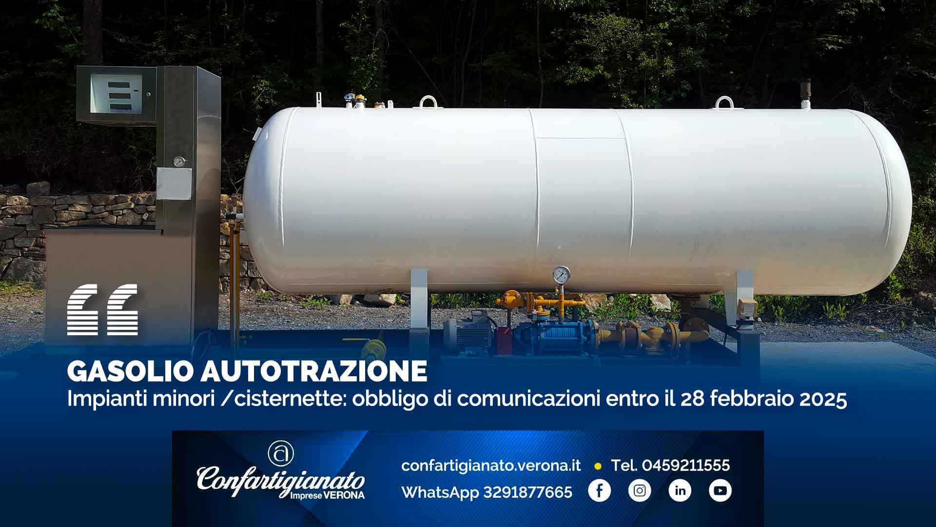 GASOLIO AUTOTRAZIONE – Impianti minori /cisternette: obbligo di comunicazioni entro il 28 febbraio 2025