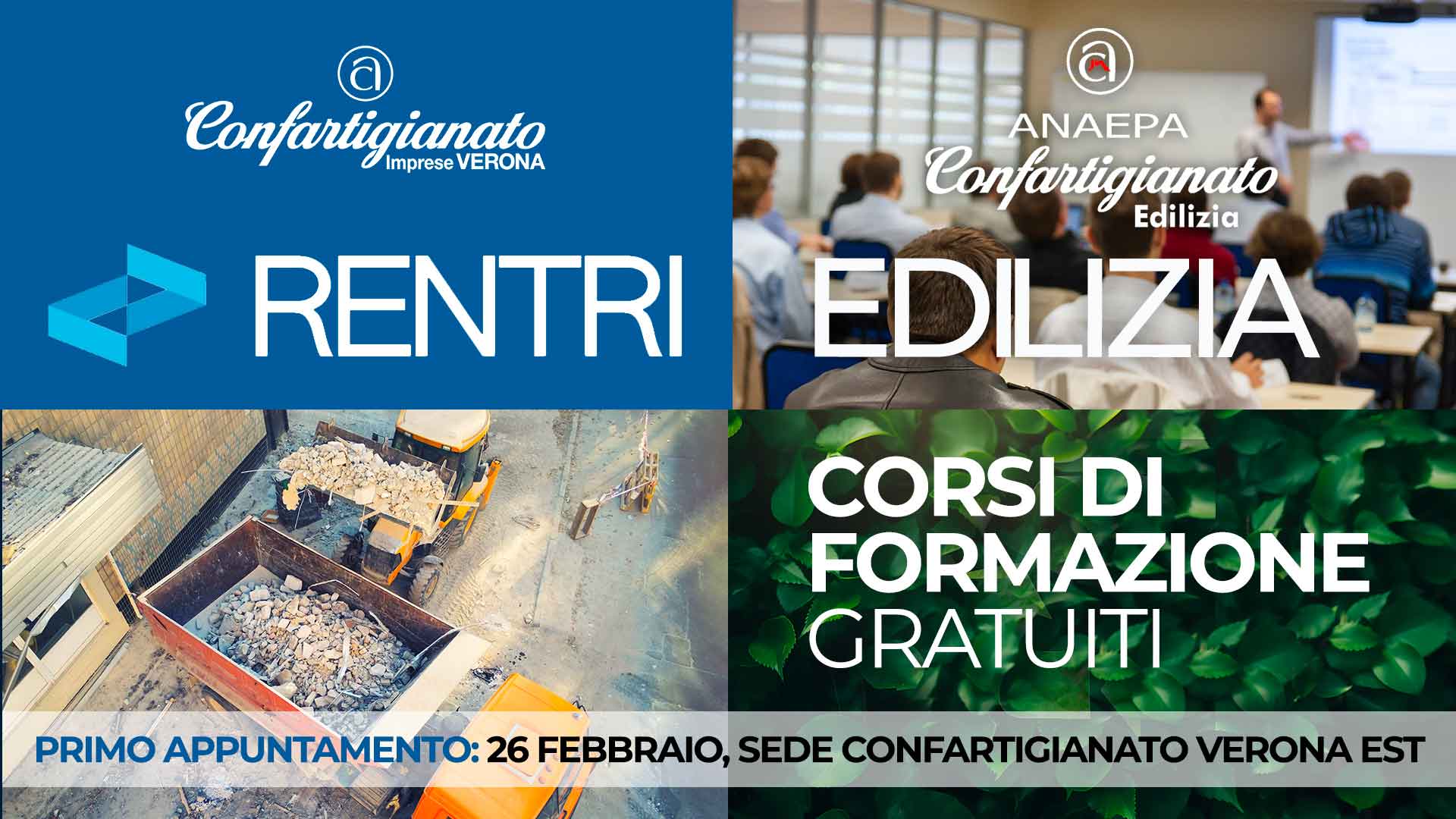 EDILIZIA – Corsi di formazione gratuiti sul RENTRI per Edili ed Affini: si parte il 26 febbraio a San Bonifacio. Iscriviti per partecipare