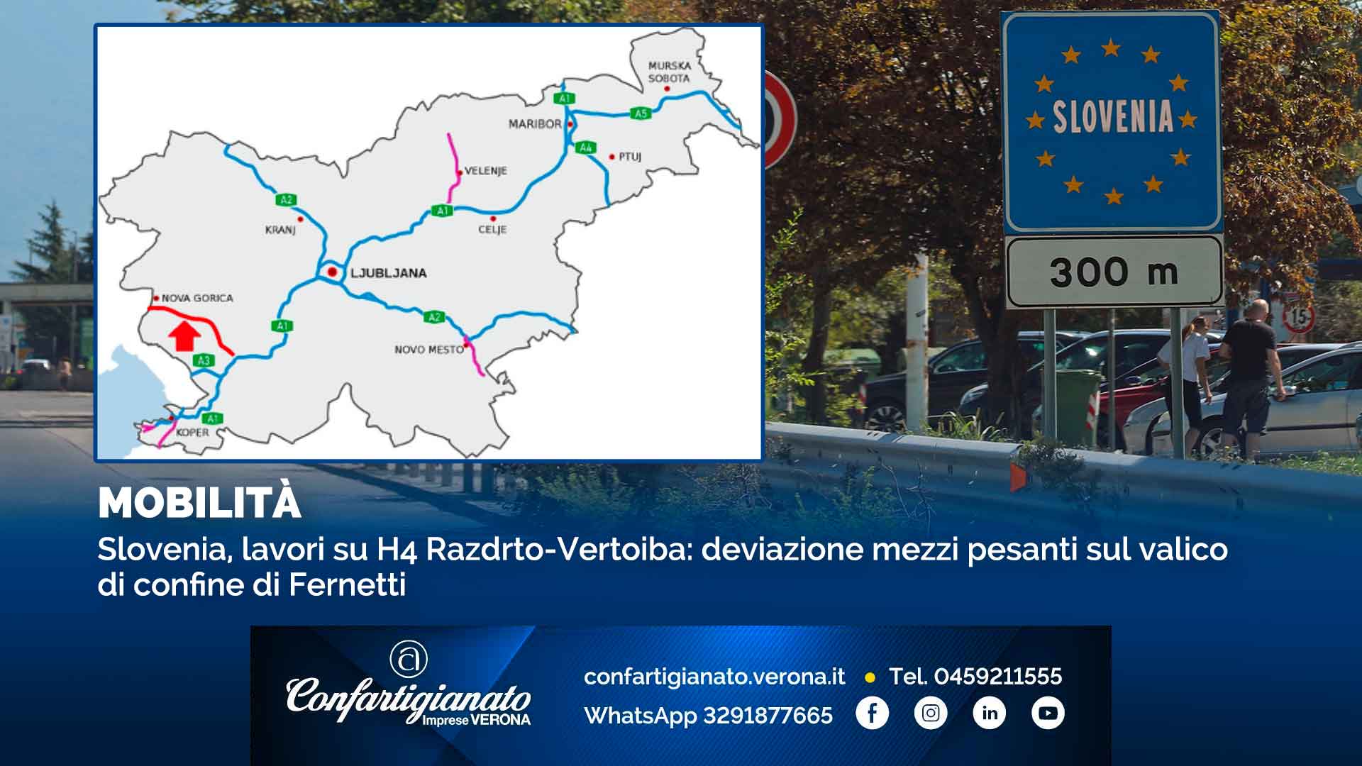 MOBILITA' – Slovenia, lavori su H4 Razdrto-Vertoiba: deviazione mezzi pesanti sul valico di confine di Fernetti