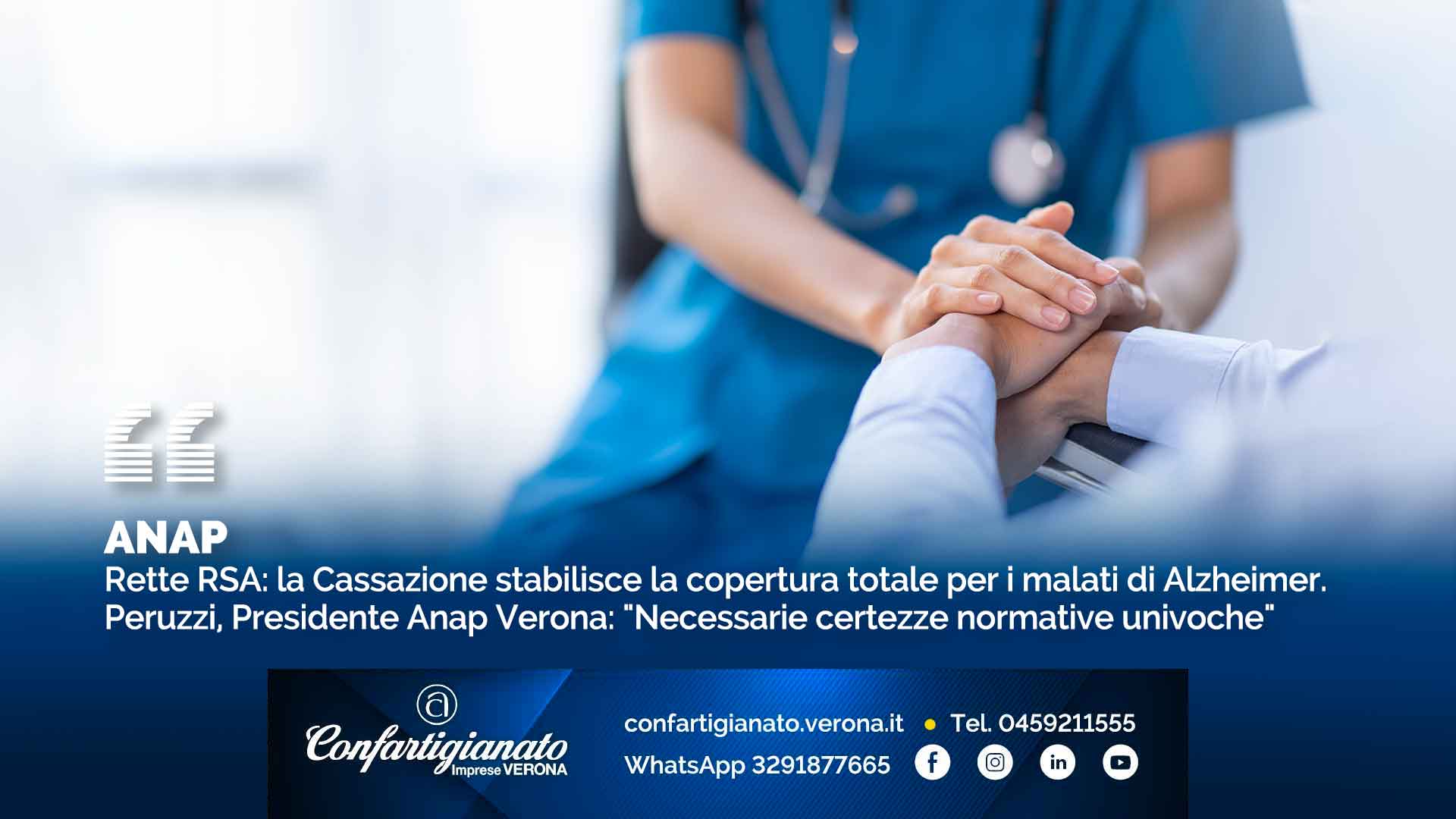 ANAP – Rette RSA: la Cassazione stabilisce la copertura totale per i malati di Alzheimer. Peruzzi: "Necessarie certezze normative univoche"