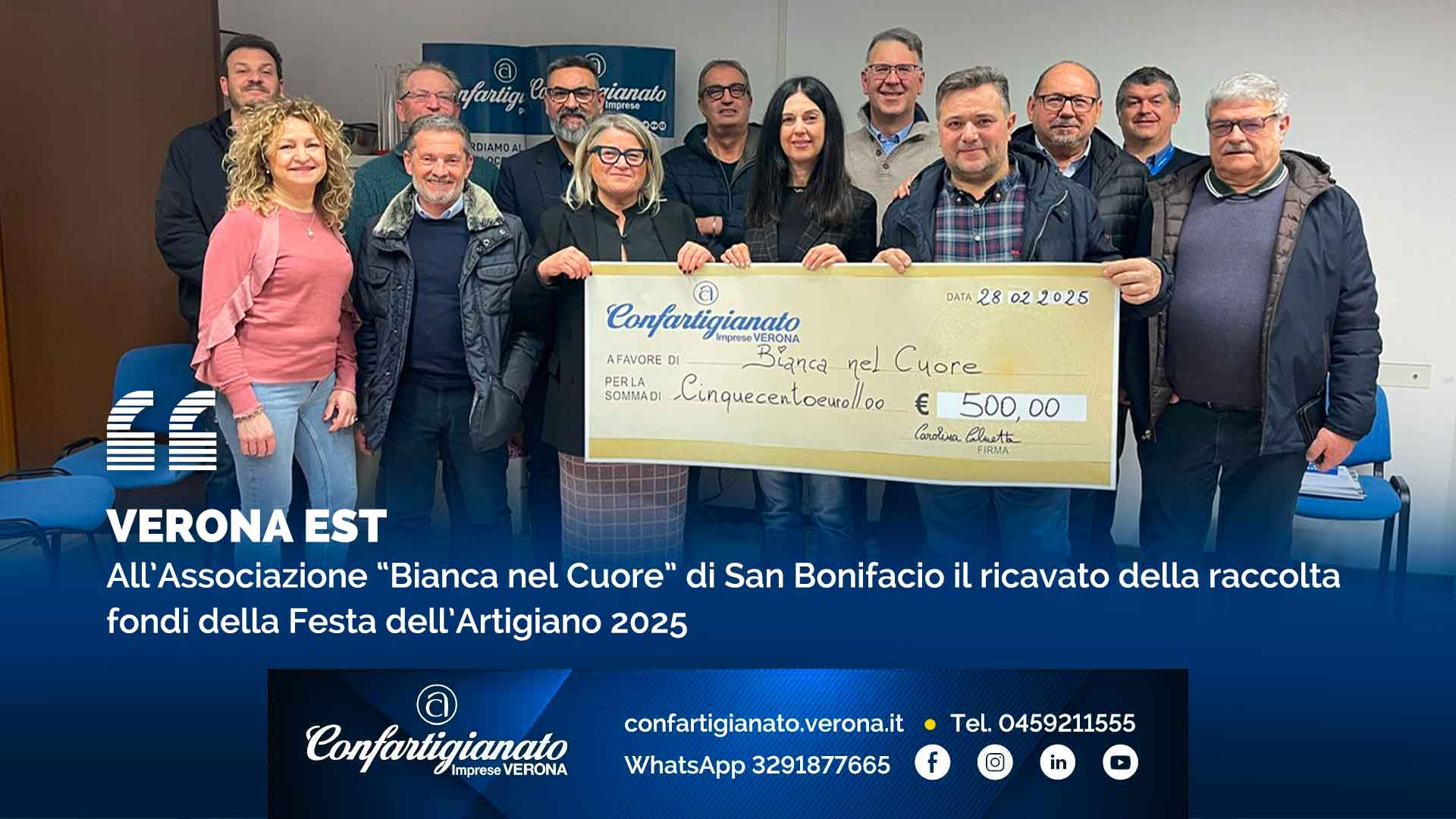 VERONA EST – All’Associazione “Bianca nel Cuore” di San Bonifacio il ricavato della raccolta fondi della Festa dell’Artigiano 2025