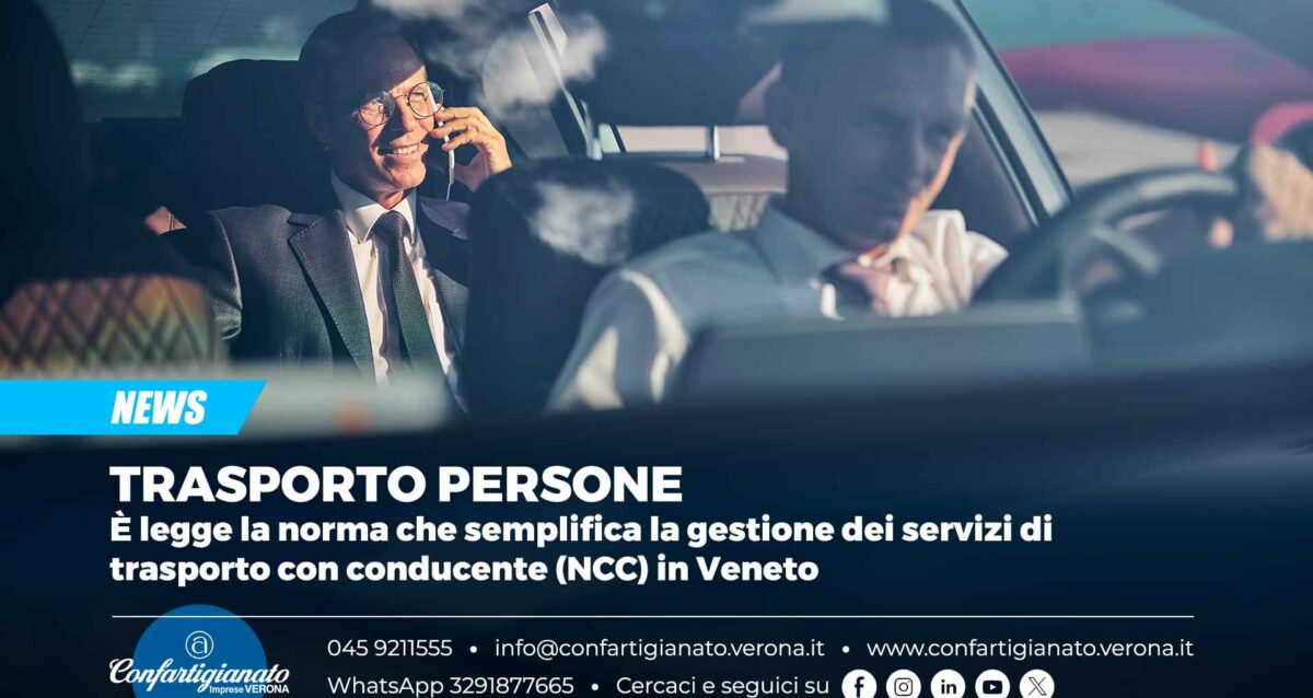 TRASPORTO PERSONE – È legge la norma che semplifica la gestione dei servizi di trasporto con conducente (NCC) in Veneto