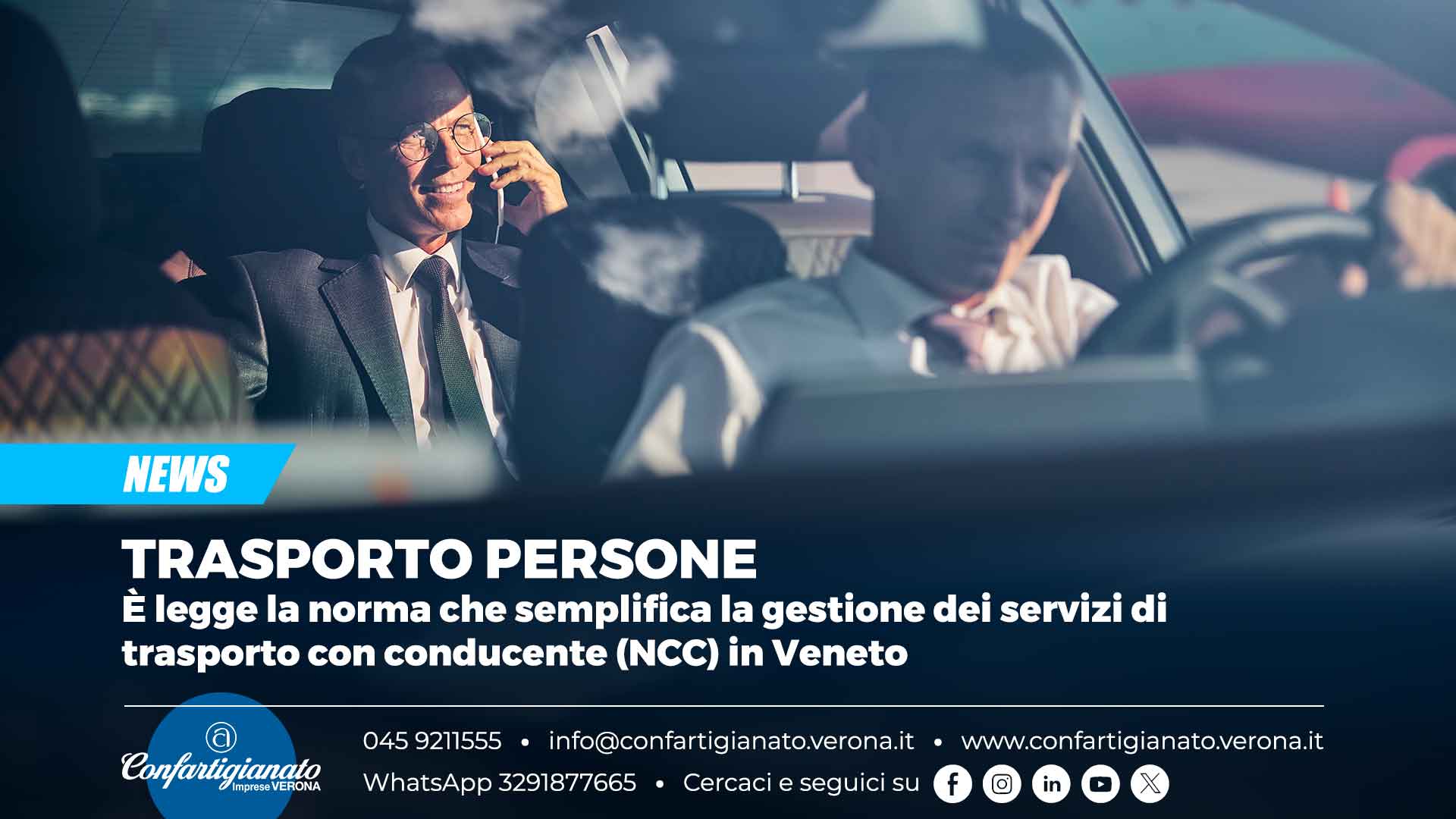 TRASPORTO PERSONE – È legge la norma che semplifica la gestione dei servizi di trasporto con conducente (NCC) in Veneto