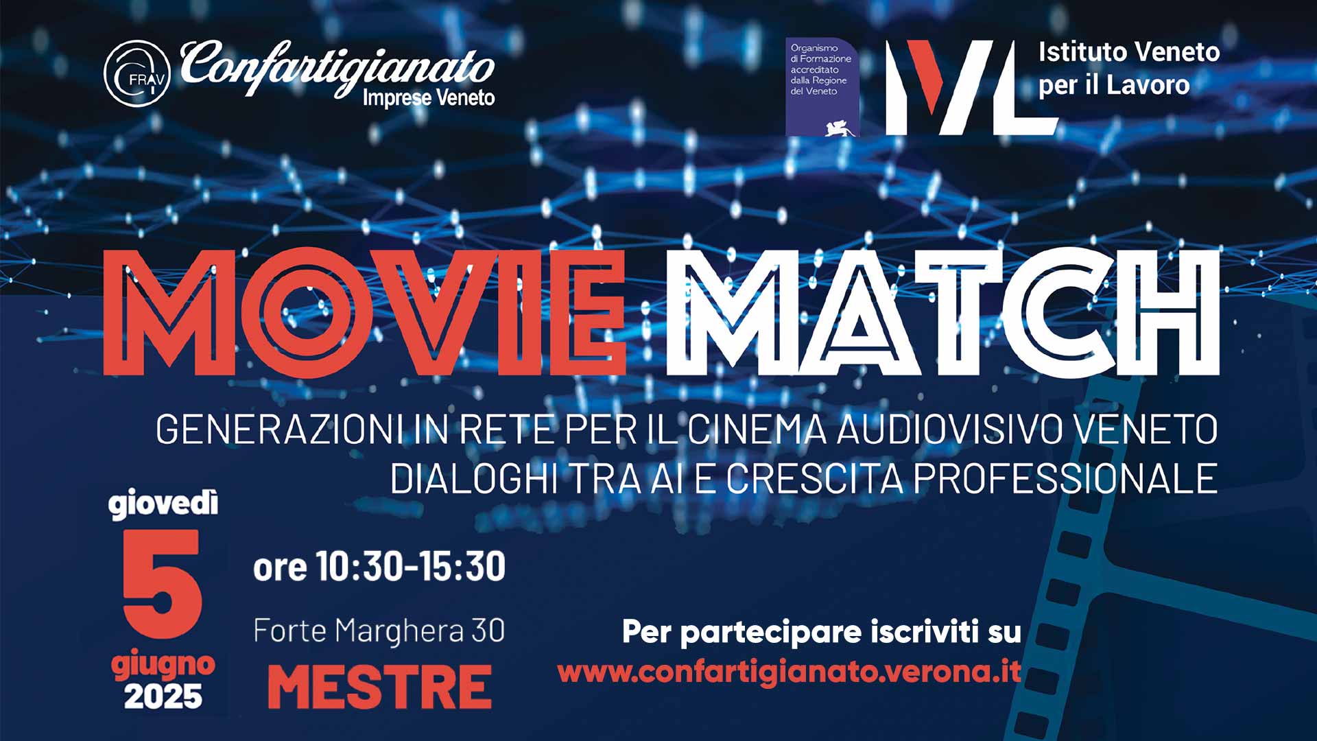CINEMA AUDIOVISIVO – Mestre, 5 giugno, incontro informativo "Movie Match - Generazioni in rete per il Cinema Audiovisivo Veneto. Dialoghi tra AI e Crescita professionale"