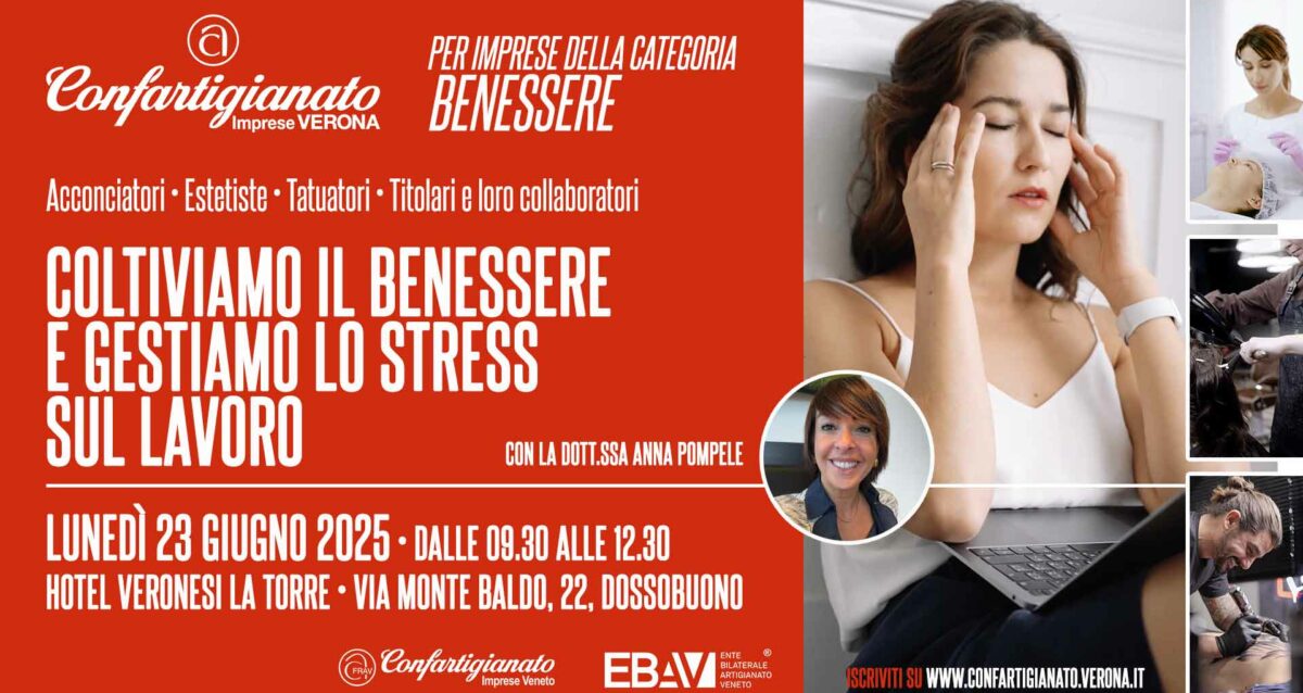 BENESSERE – "Coltiviamo il benessere e gestiamo lo stress sul lavoro": seminario informativo, lunedì 23 giugno, con la Dott.ssa Anna Pompele. Iscriviti per partecipare