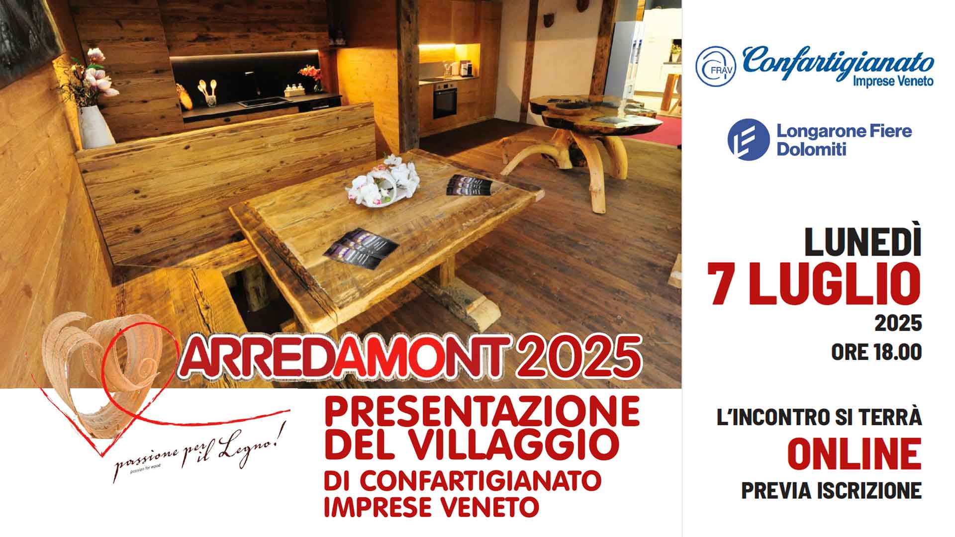 LEGNO ARREDO – Lunedì 7 luglio, webinar di presentazione del "Villaggio Confartigianato" nell'ambito di Arredamont 2025, fiera dell'arredare in montagna