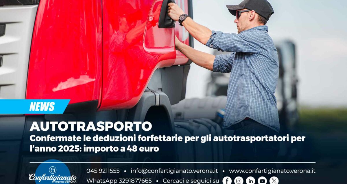 AUTOTRASPORTO – Confermate le deduzioni forfettarie per gli autotrasportatori per l’anno 2025: importo a 48 euro