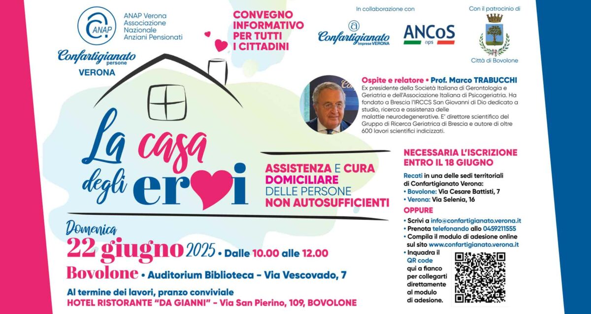 ANAP – "La Casa degli Eroi", a Bovolone, convegno su assistenza e cura domiciliare di persone non autosufficienti, con il Prof. Trabucchi. Al termine, pranzo sociale
