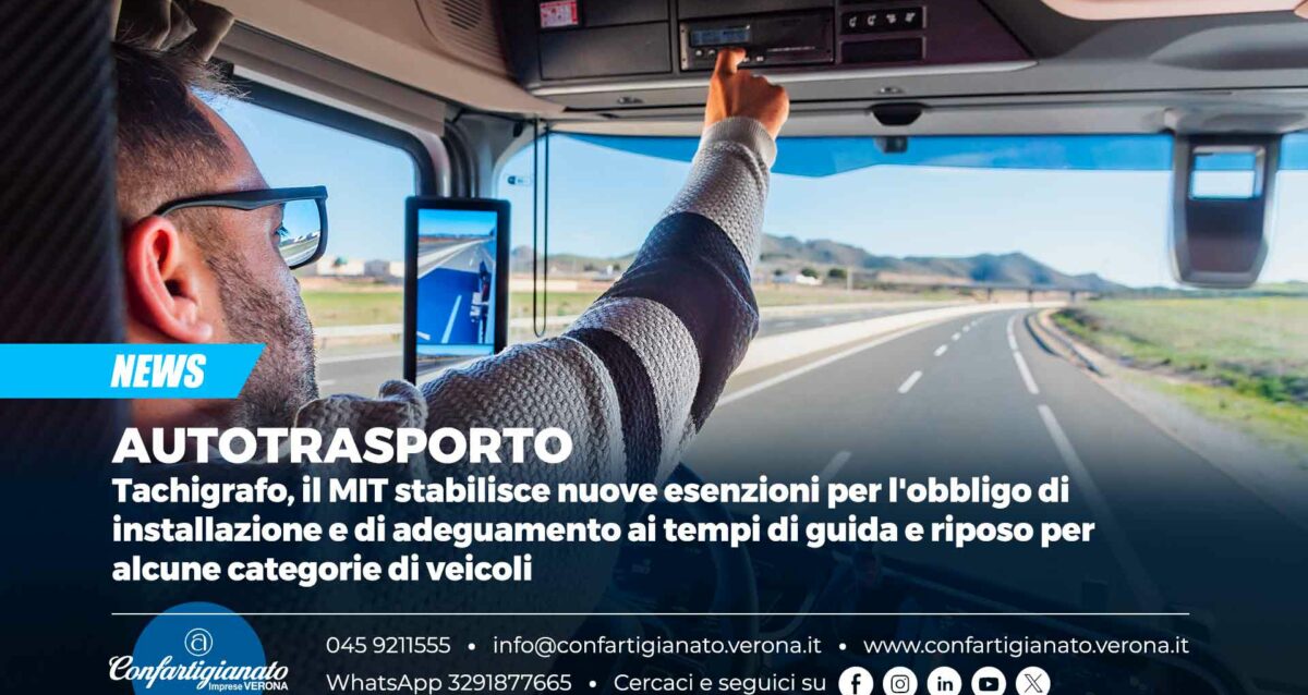 AUTOTRASPORTO – Tachigrafo, il MIT stabilisce nuove esenzioni per l'obbligo di installazione e di adeguamento ai tempi di guida e riposo per alcune categorie di veicoli