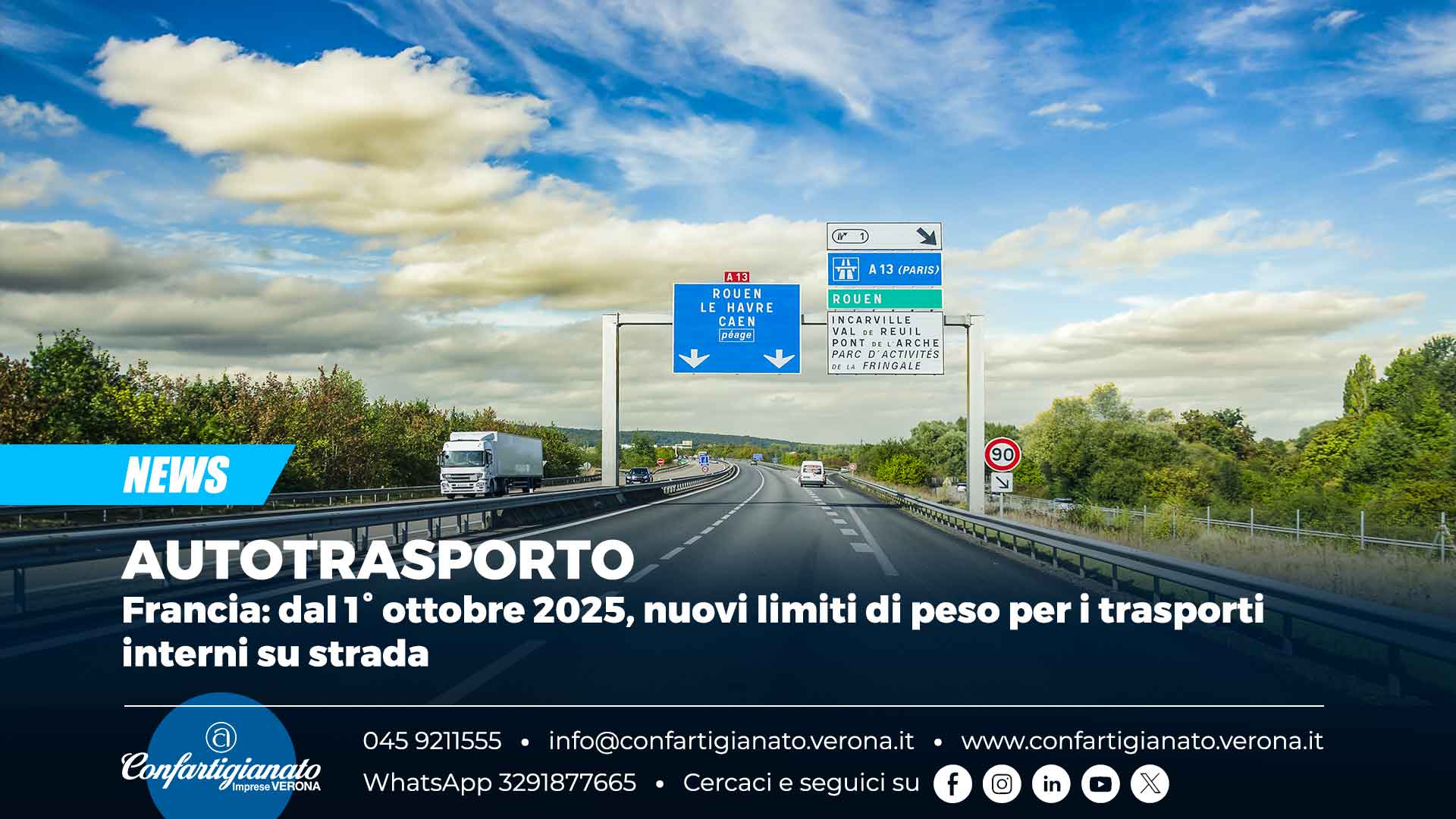 AUTOTRASPORTO – Francia: dal 1° ottobre 2025, nuovi limiti di peso per i trasporti interni su strada
